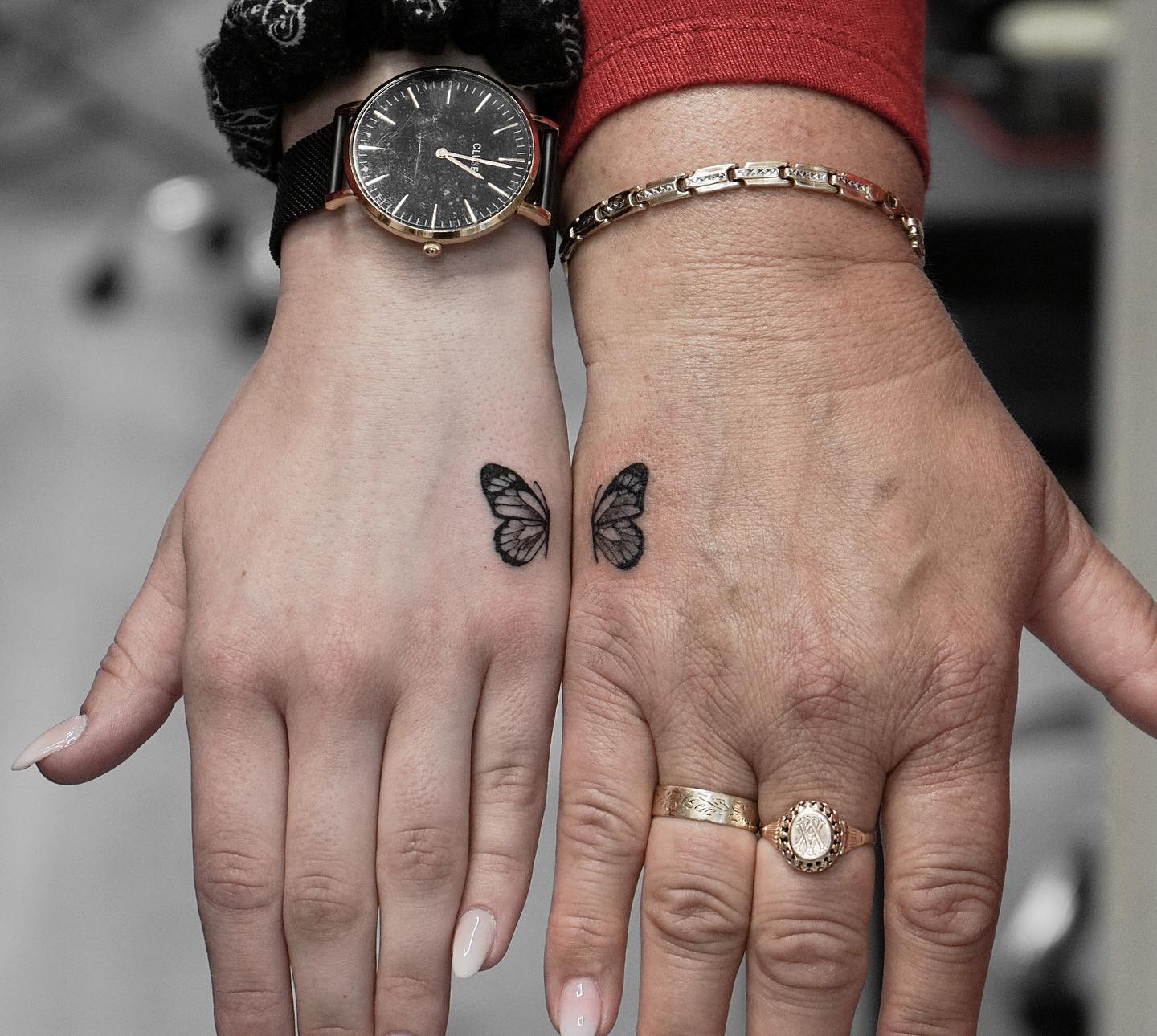 Small Butterfly Tattoo on Hand for Mom & Daughter