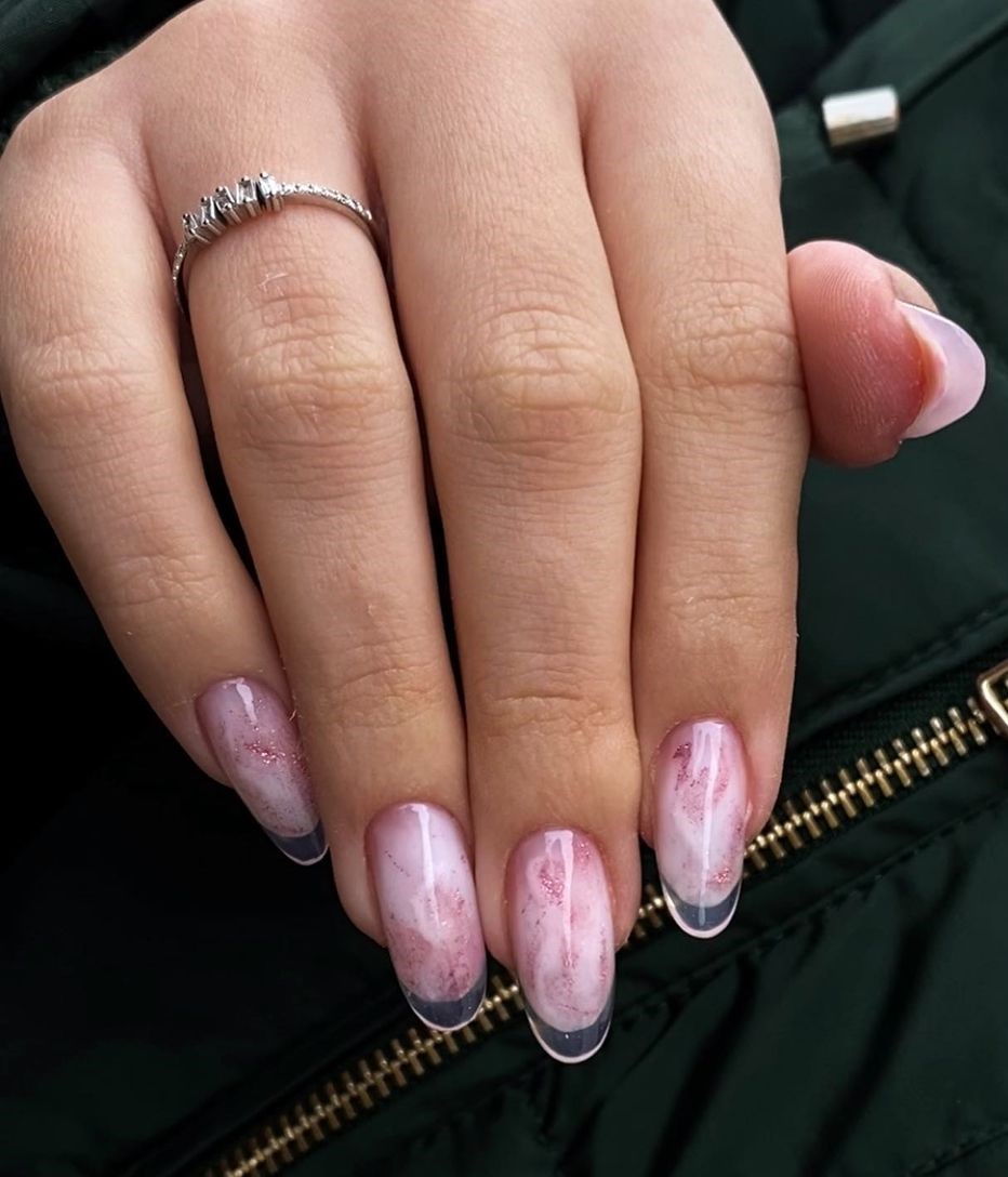 Clear Pink Nails with Marble Design