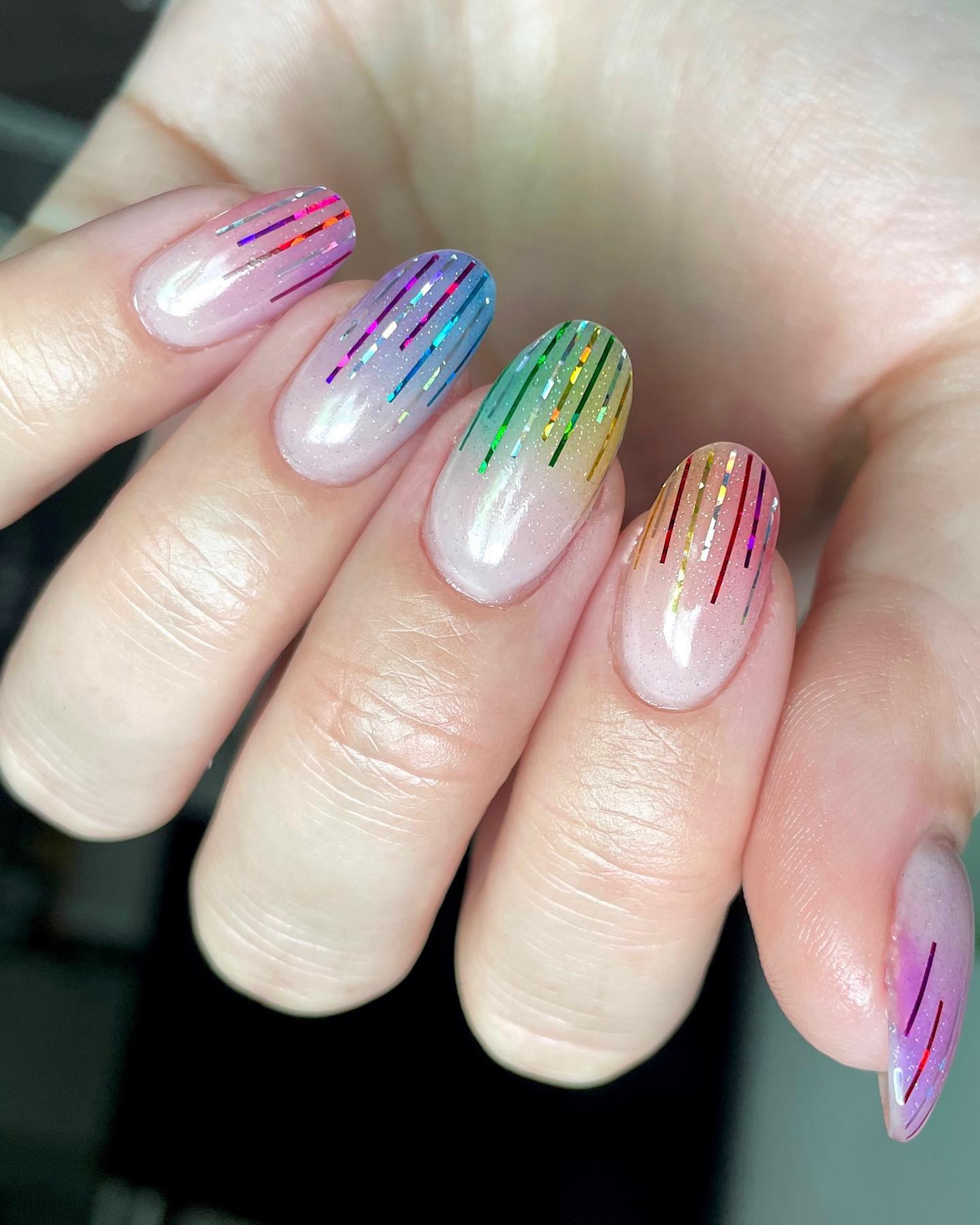 Colorful Oval Glitter Manicure