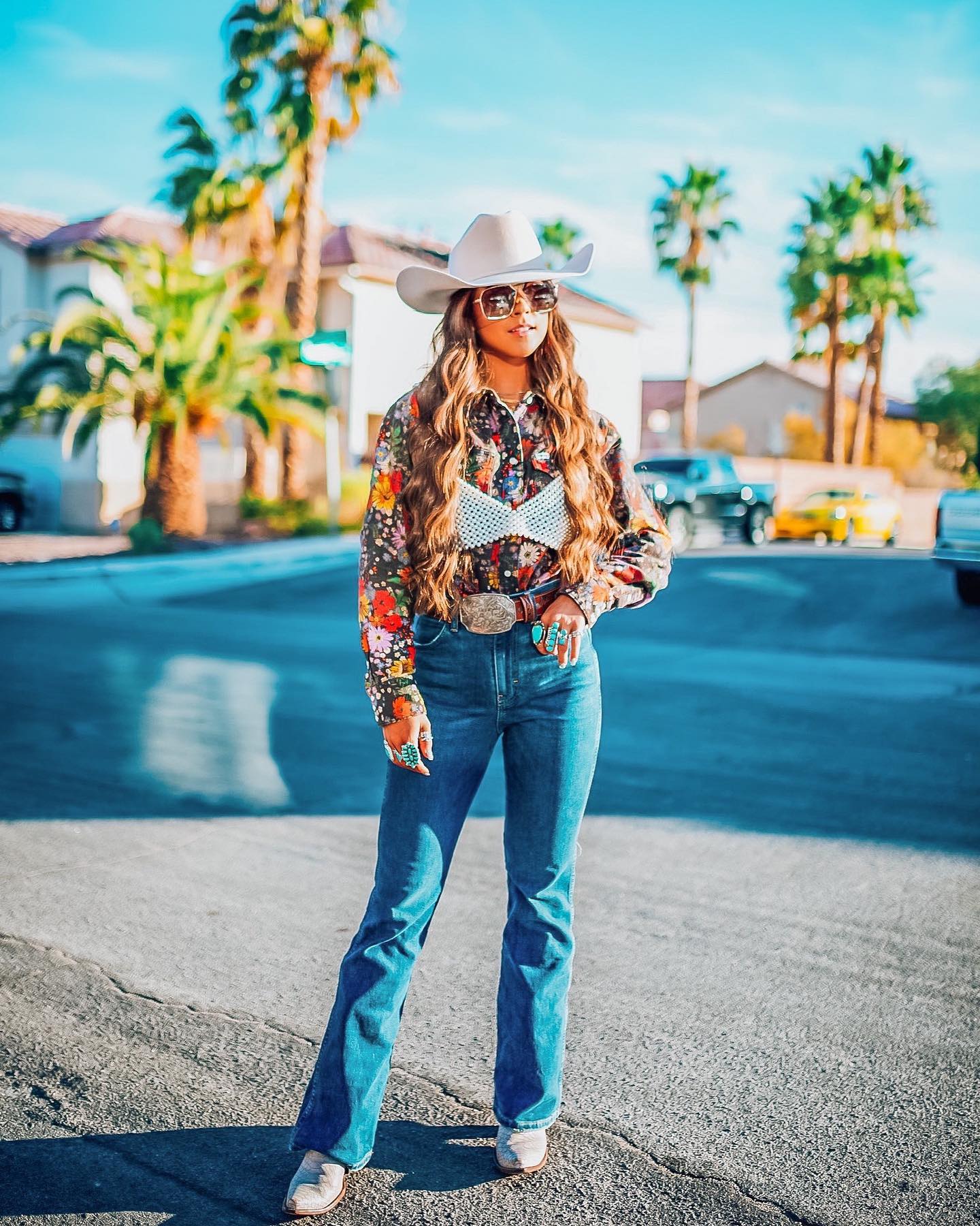 Jeans with Blouse and Western Hat