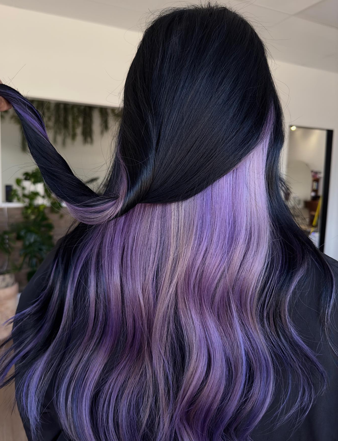 Long Black Hair with Lavender Peekaboo
