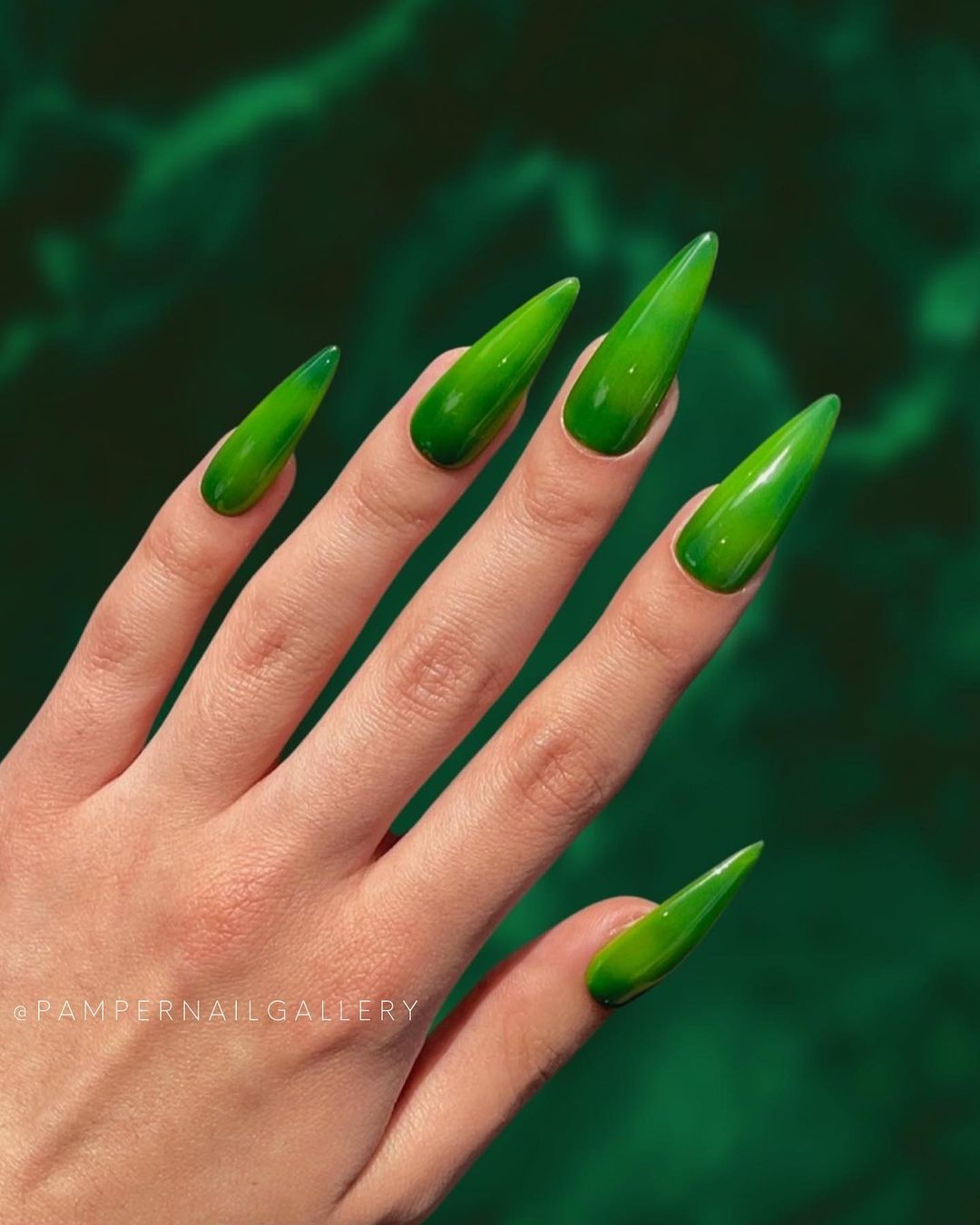 Long Dark Green Stiletto Nails
