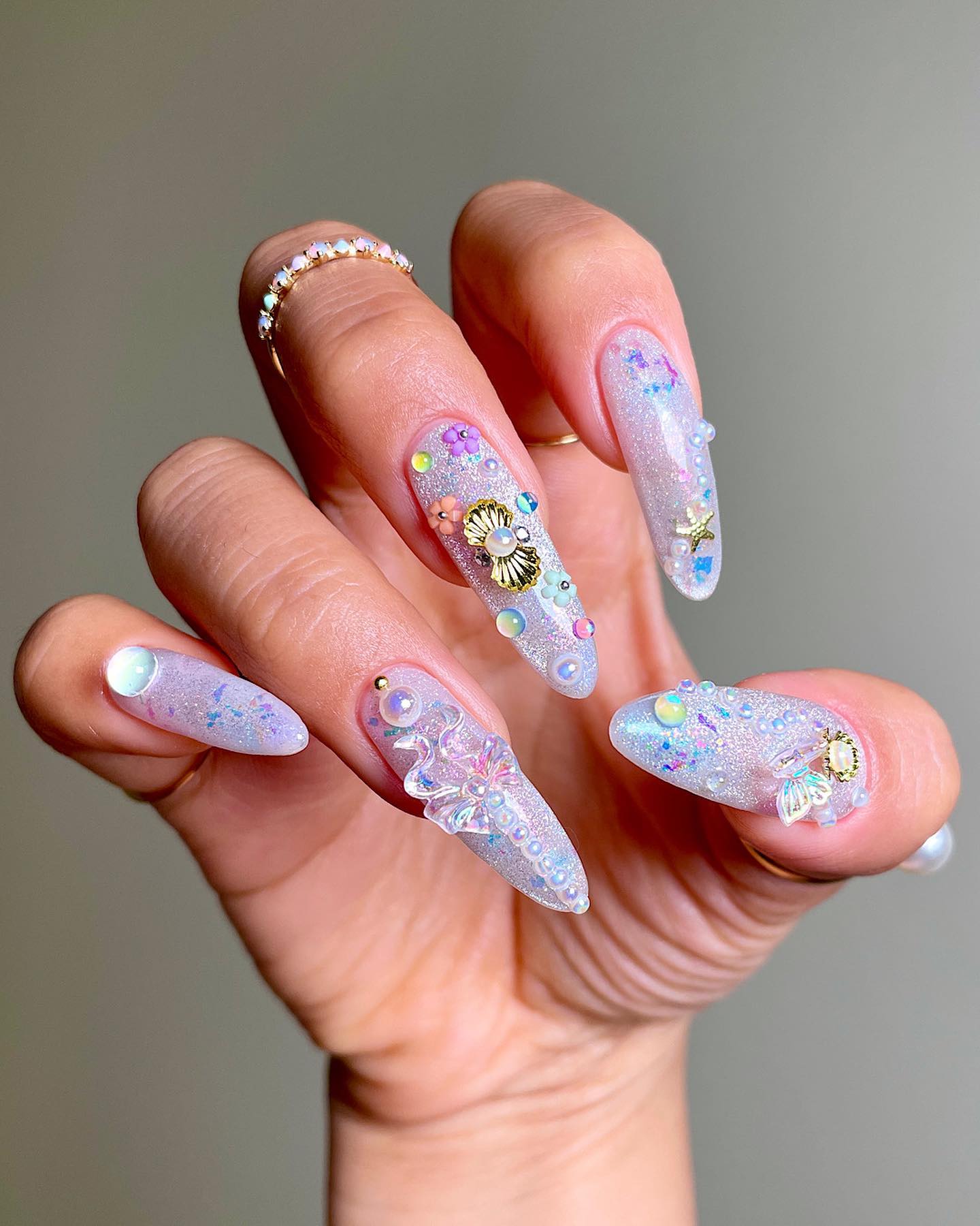 Long Glitter Nails with Rhinestones