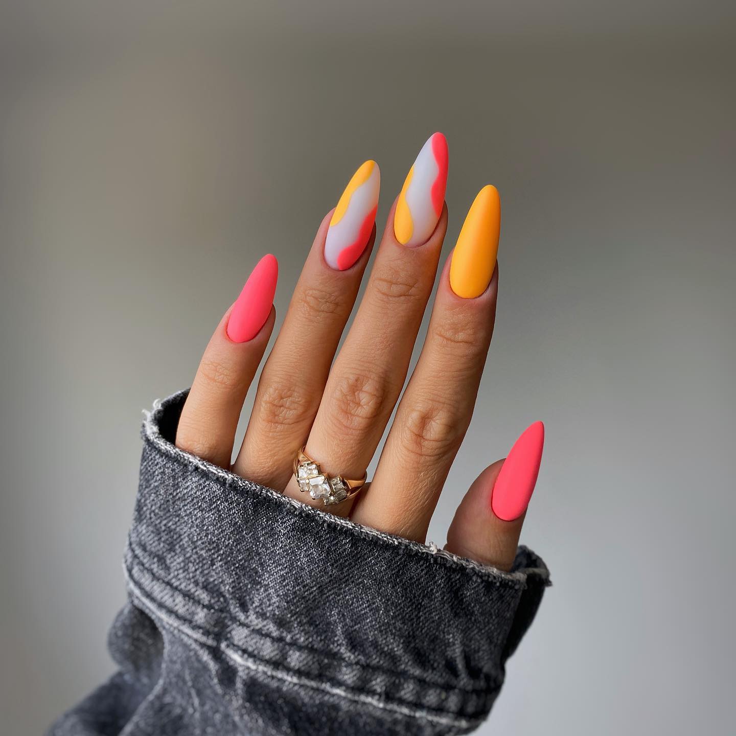 Long Red and Orange Matte Nails