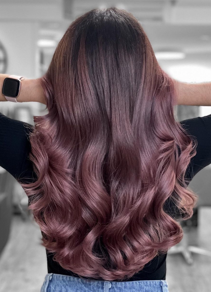 Long Wavy Hair with Rosewood Balayage