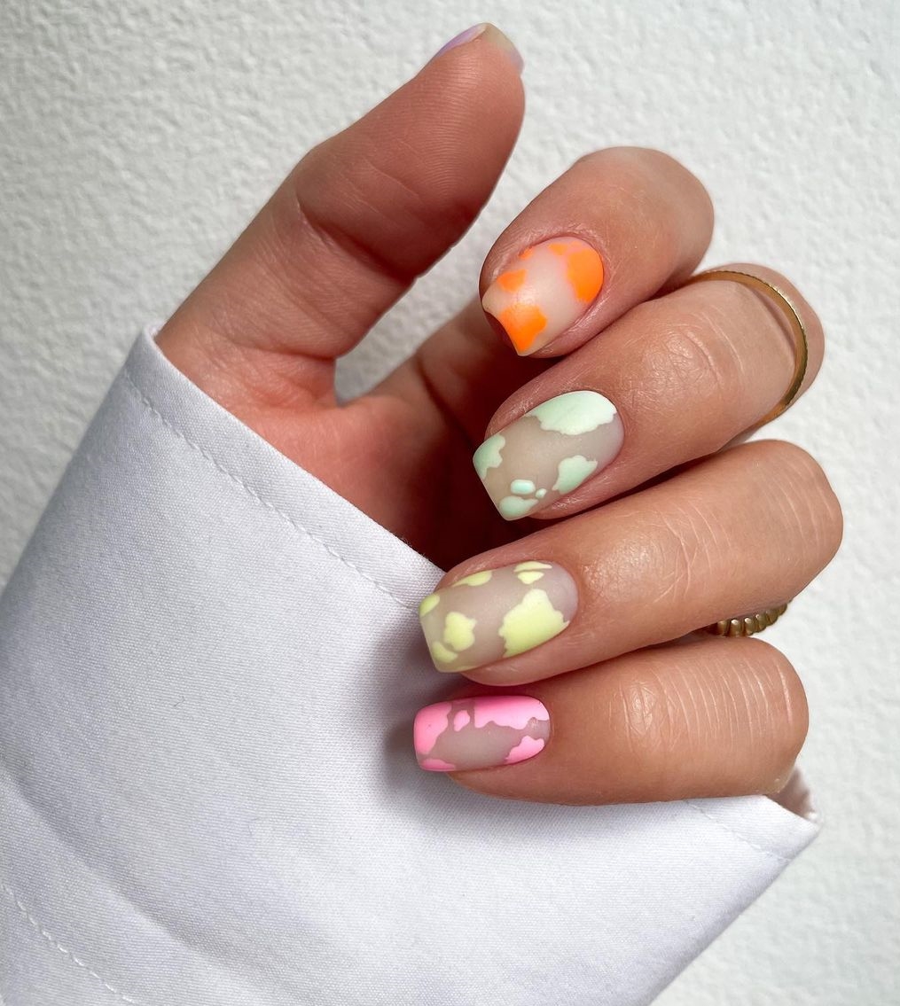 Multicolored Cow Print Matte Nails