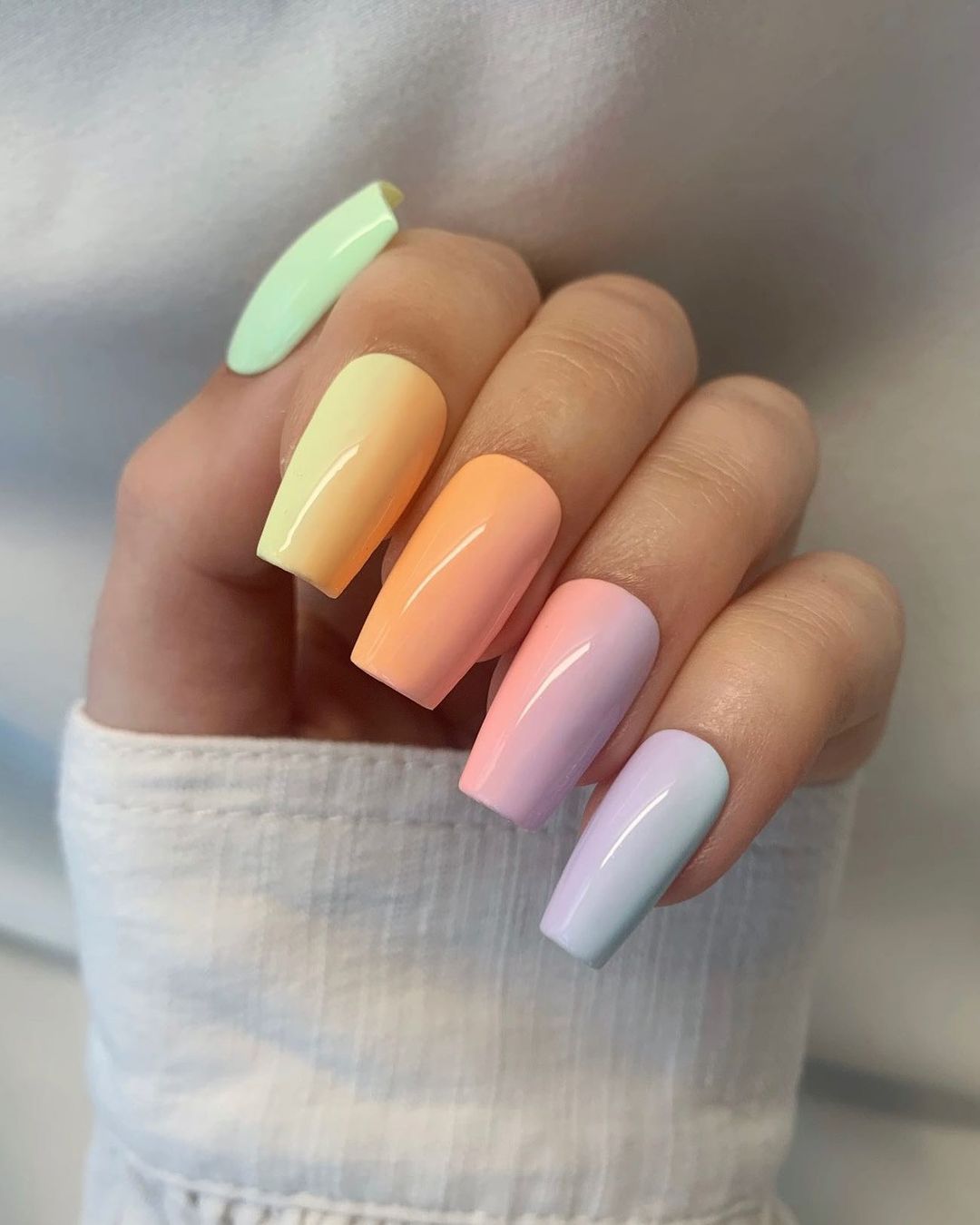 Long Square Rainbow Ombre Nails