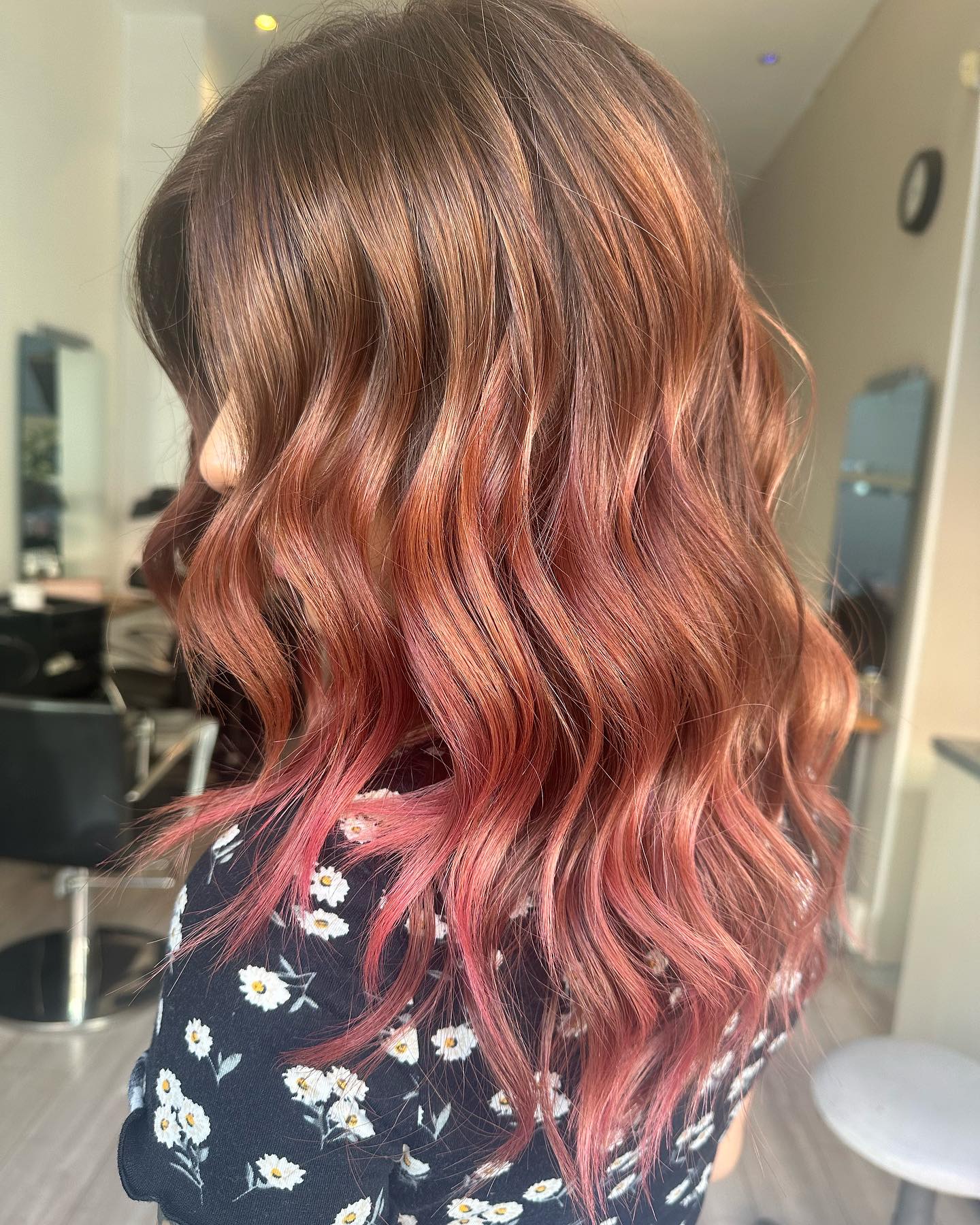 Rose Gold and Copper Highlights on Brown Hair