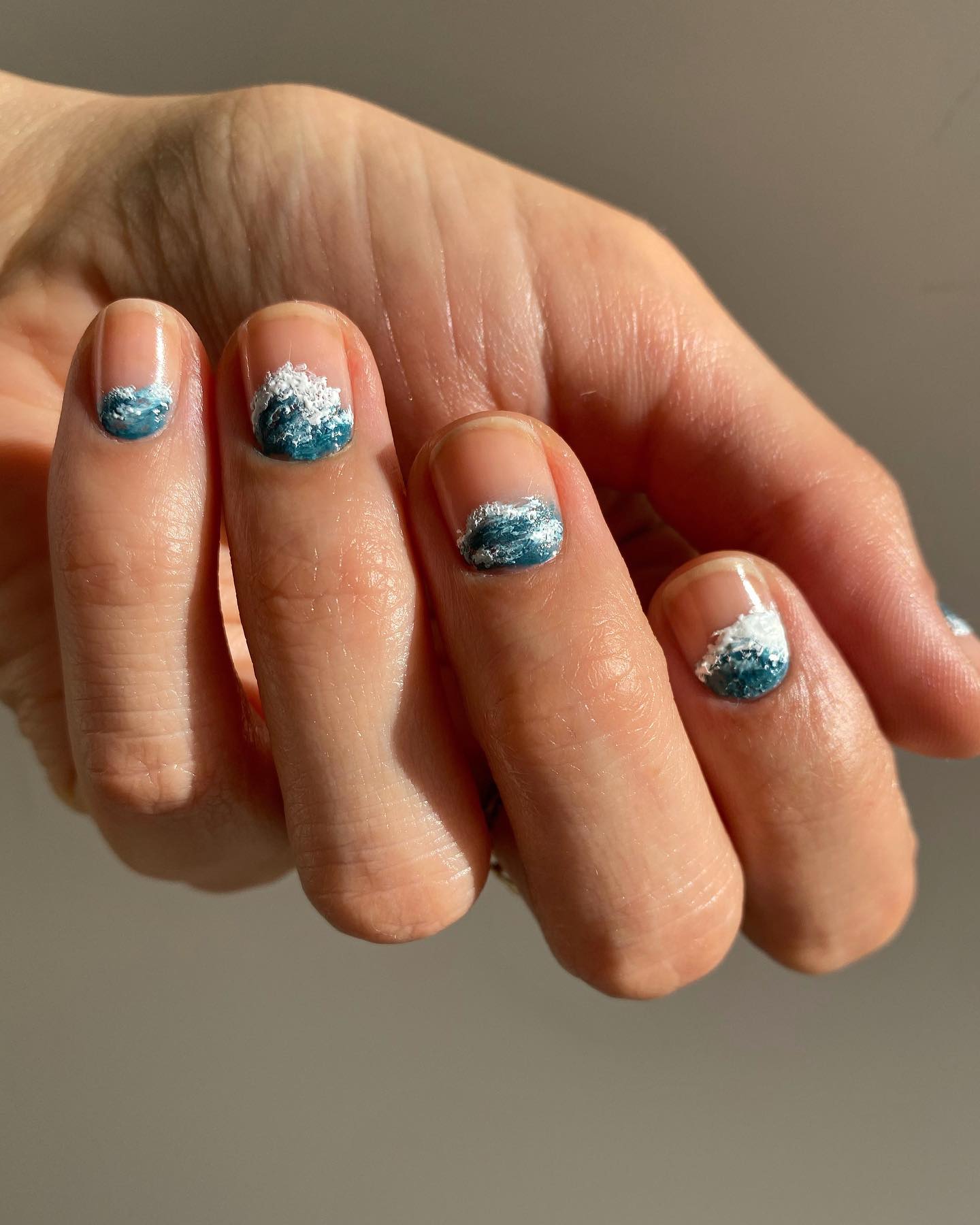 Short Clear Nails with Waves