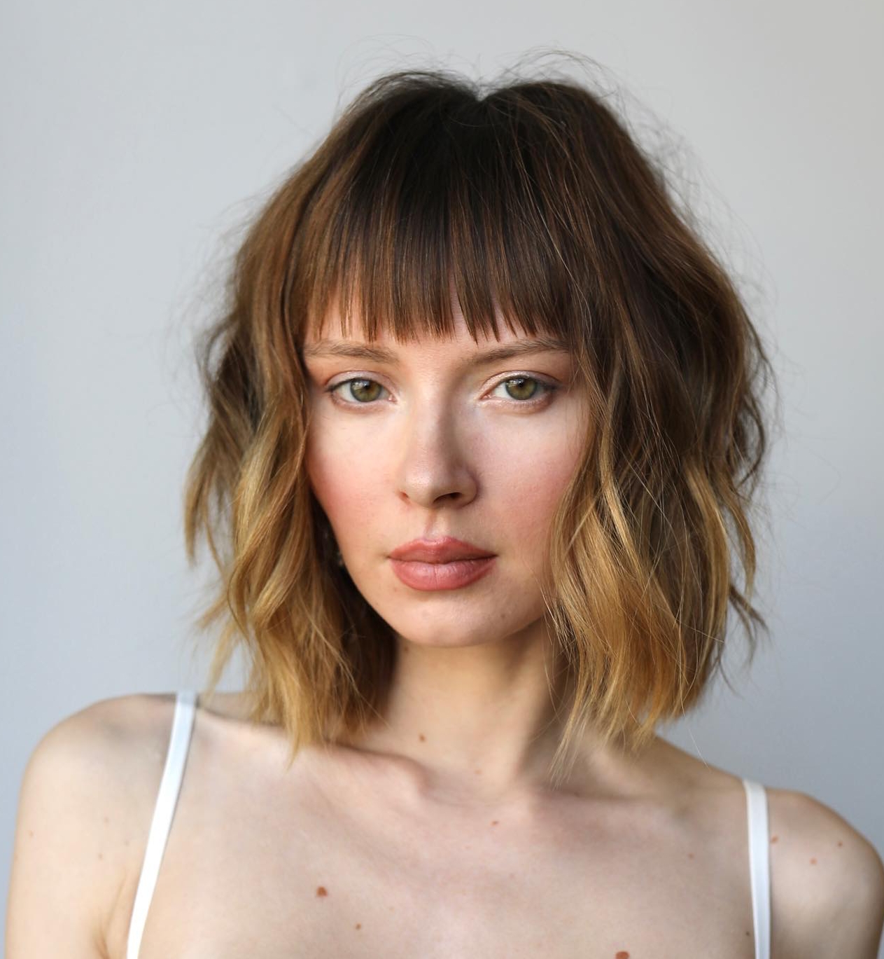 Wavy Bob with Straight Bang