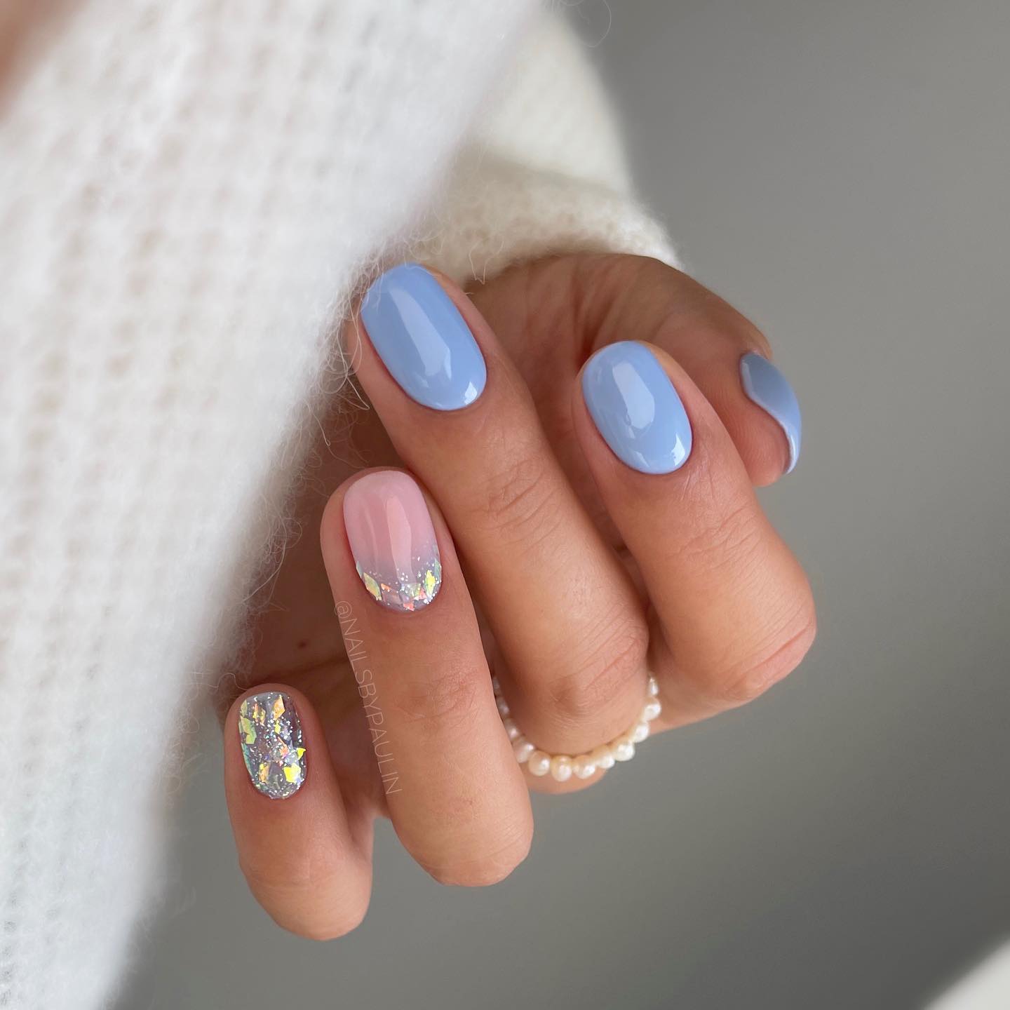 Blue and Pink Nails with Glitter Design