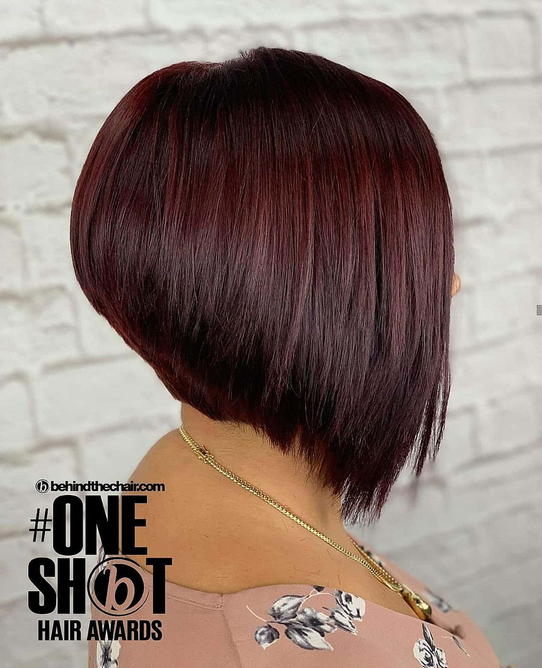  Inverted Bob on Dark Brown Hair with Red Hues