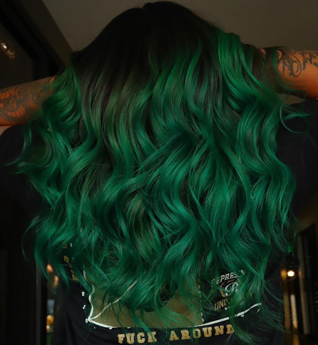 Long Green Hair with Black Roots