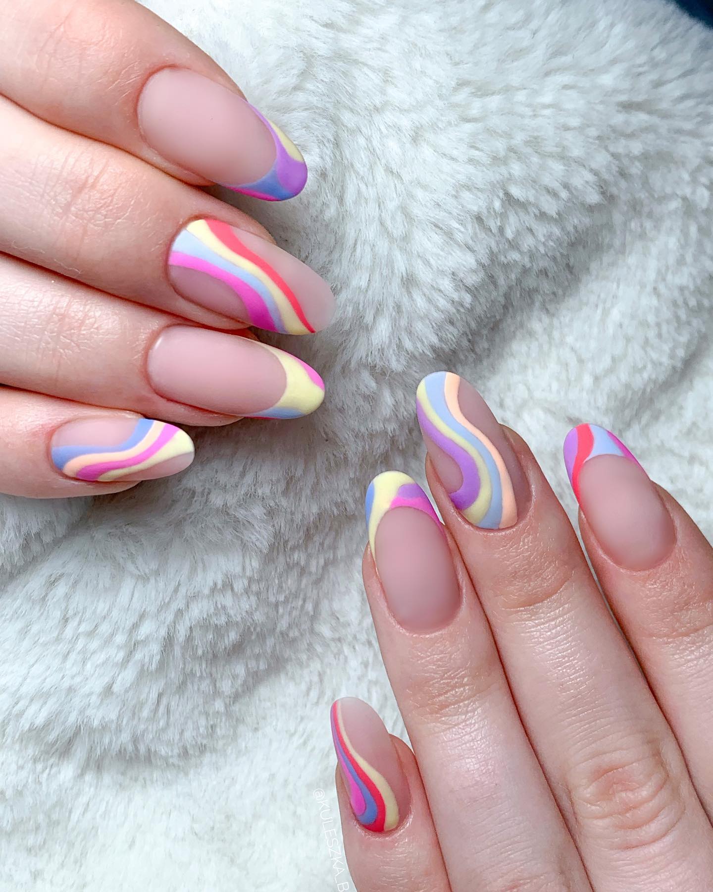 Long Round Rainbow Matte Nails