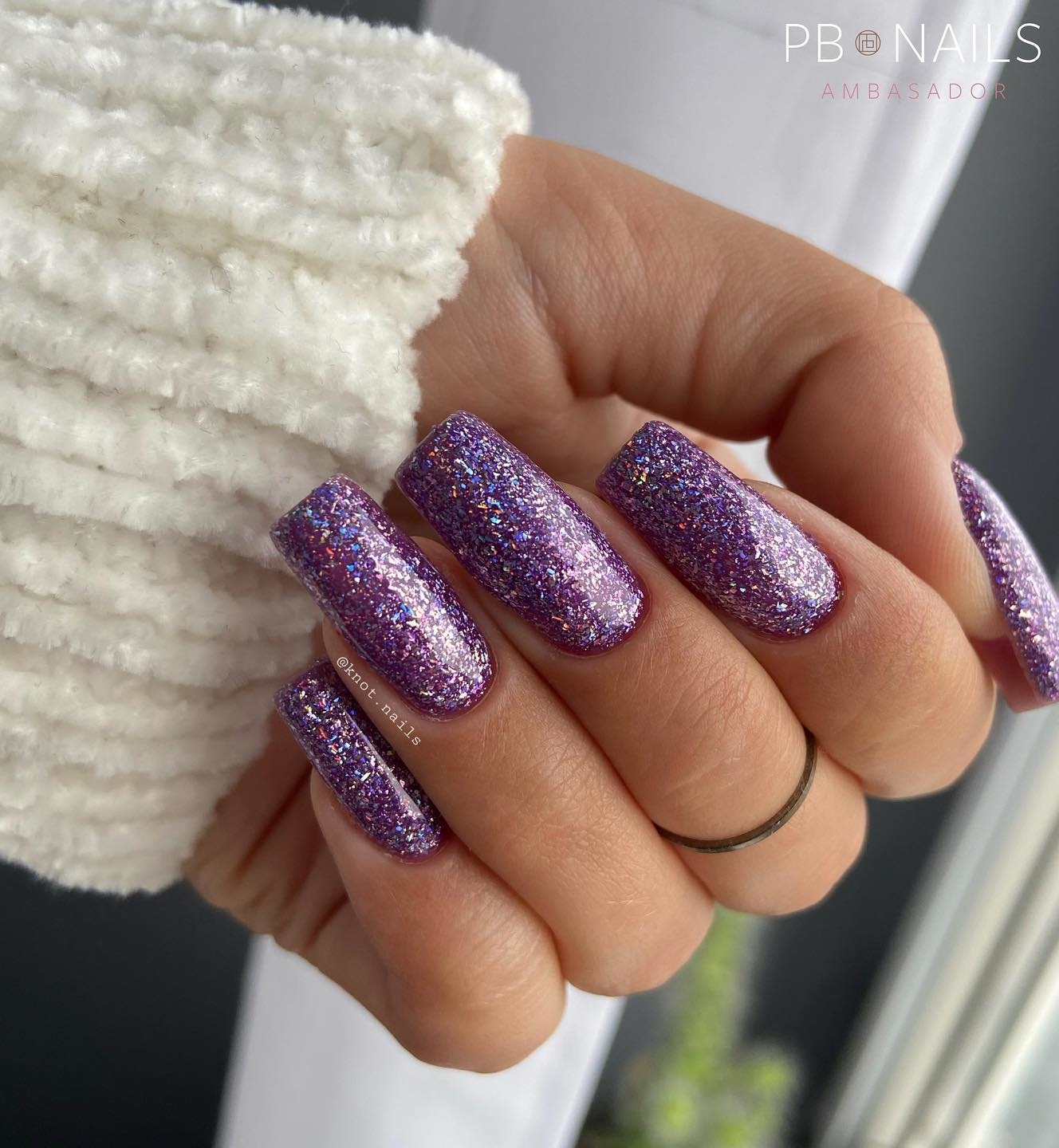 Long Square Purple Glitter Nails