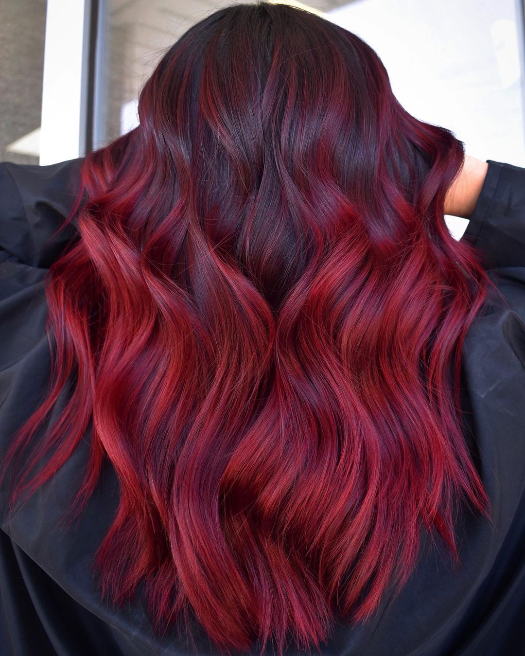 Merlot Color on Long Wavy Hair