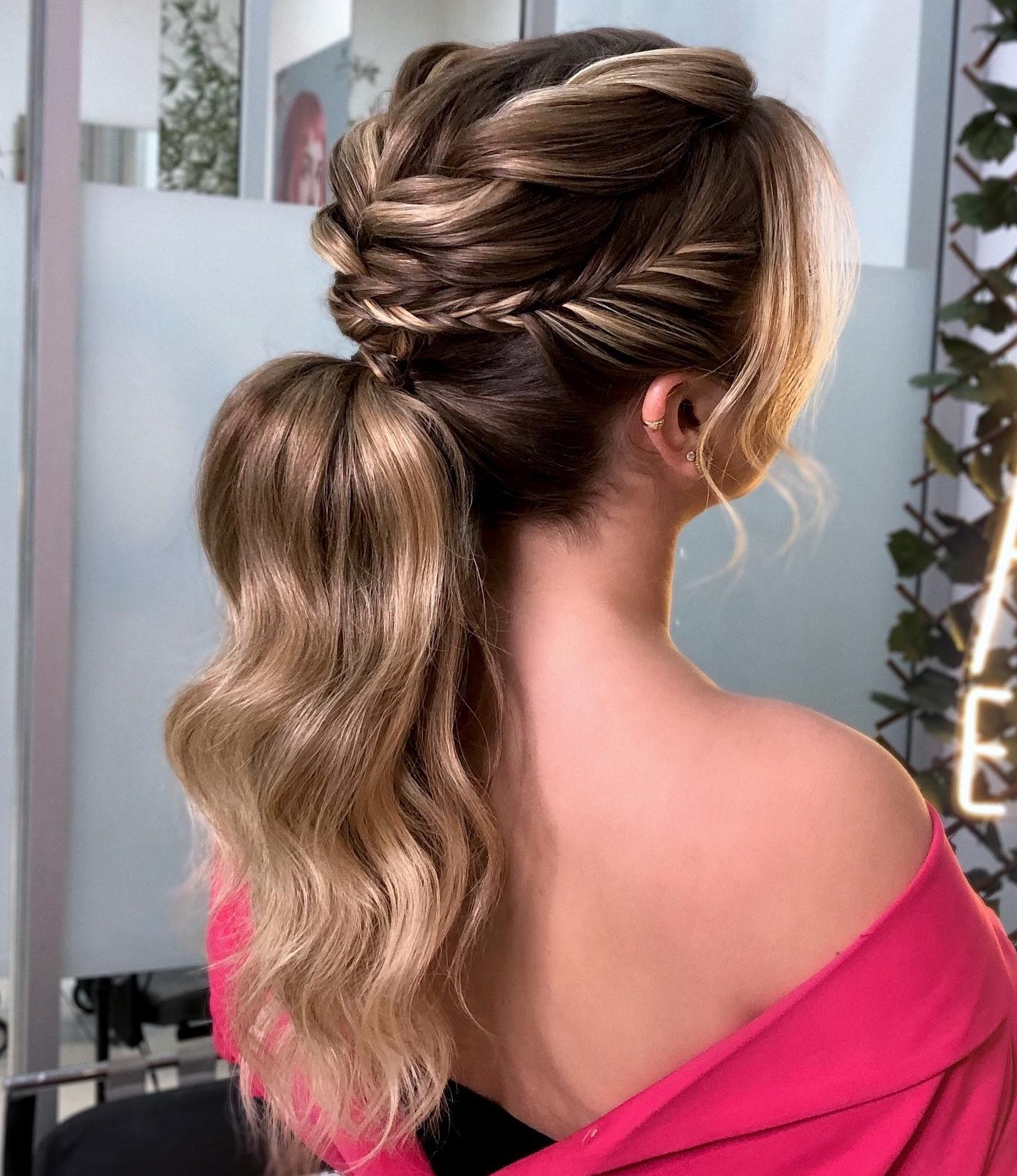 Ponytail Updo On Long Hair with Highlights