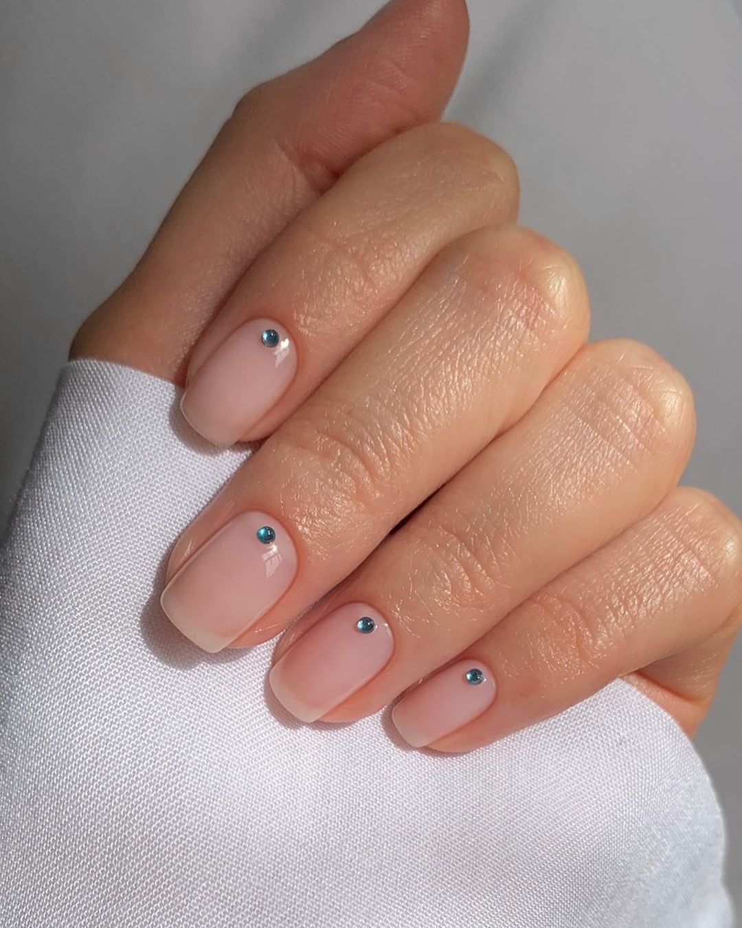 Short Natural Square Nails with Diamonds