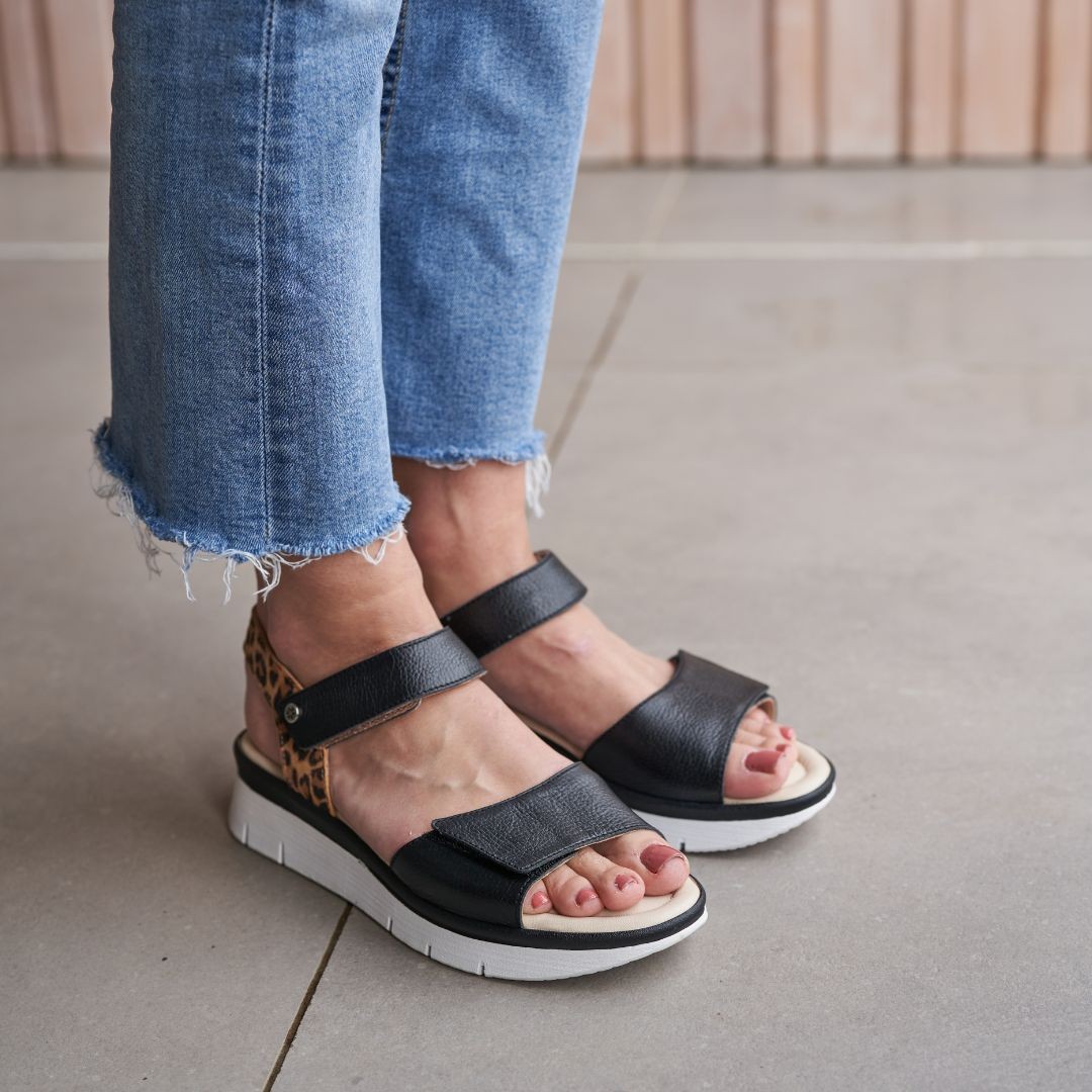 Wide Black and Leopard Summer Shoes