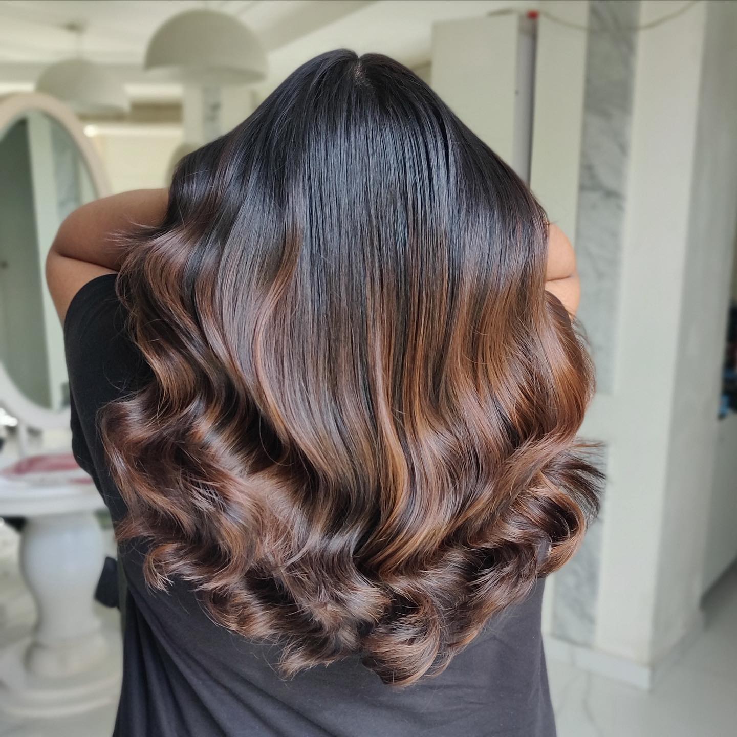 Chestnut Brown Ombre on Long Wavy Hair