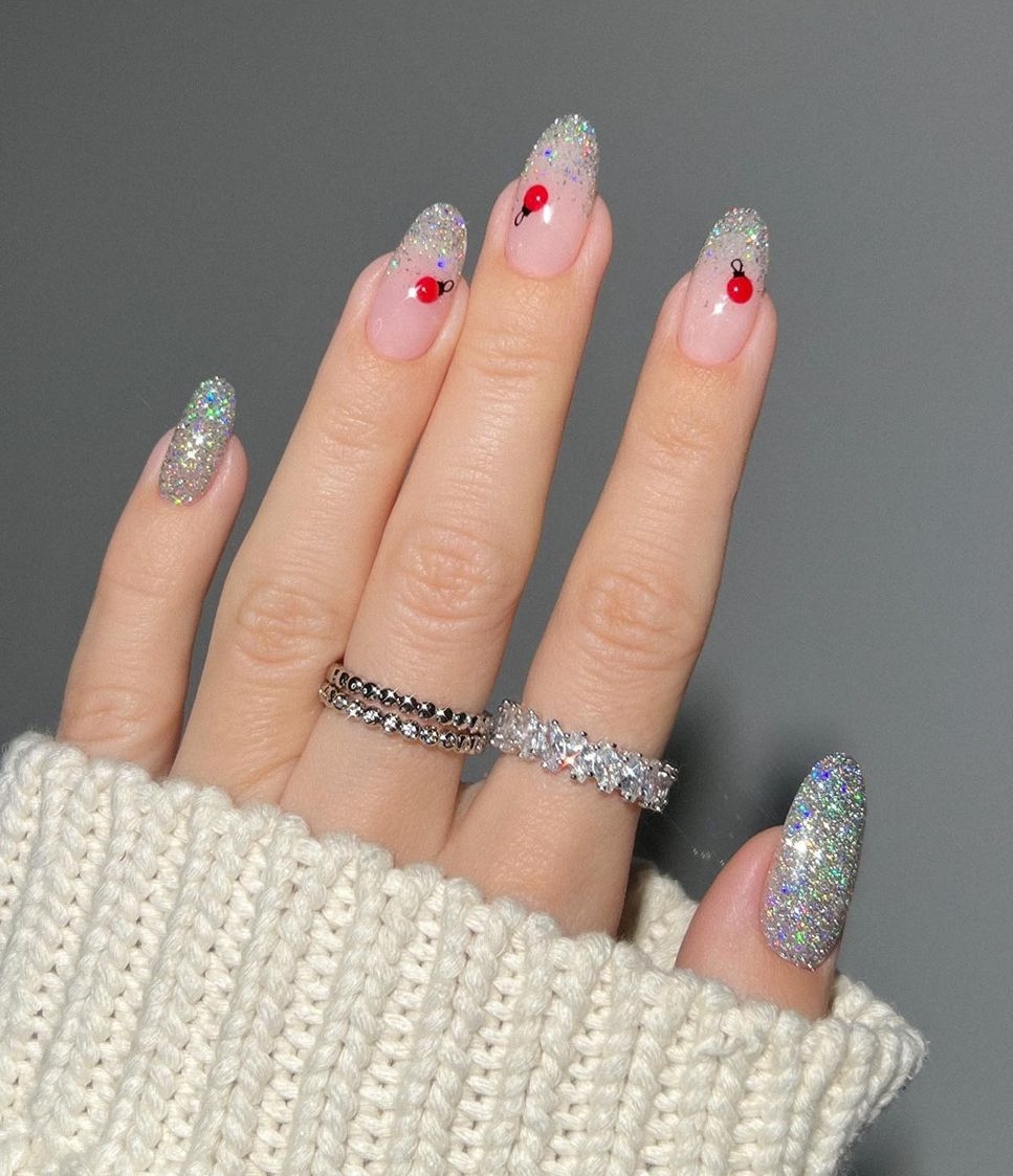 Clear Nails with Silver Glitter Tips