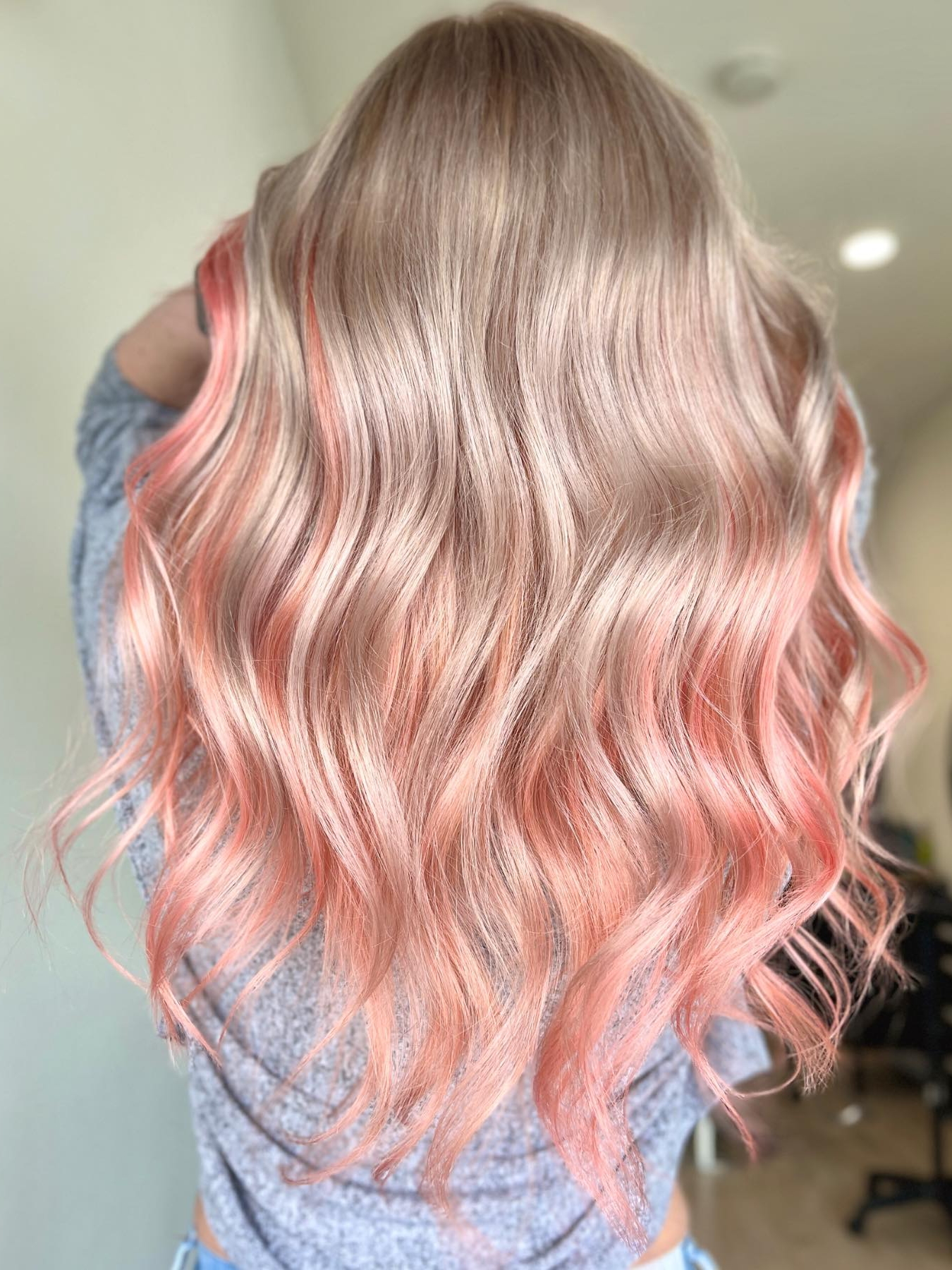Light Gold Rose Highlights on Peach Hair Color