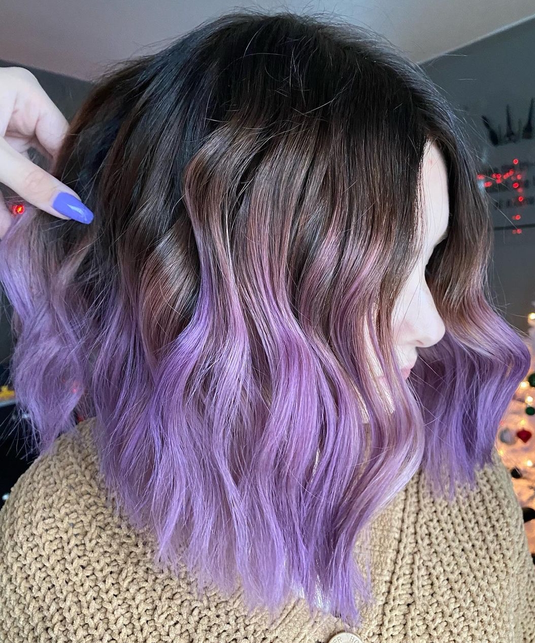 Light Purple Ombre on Short Brown Hair