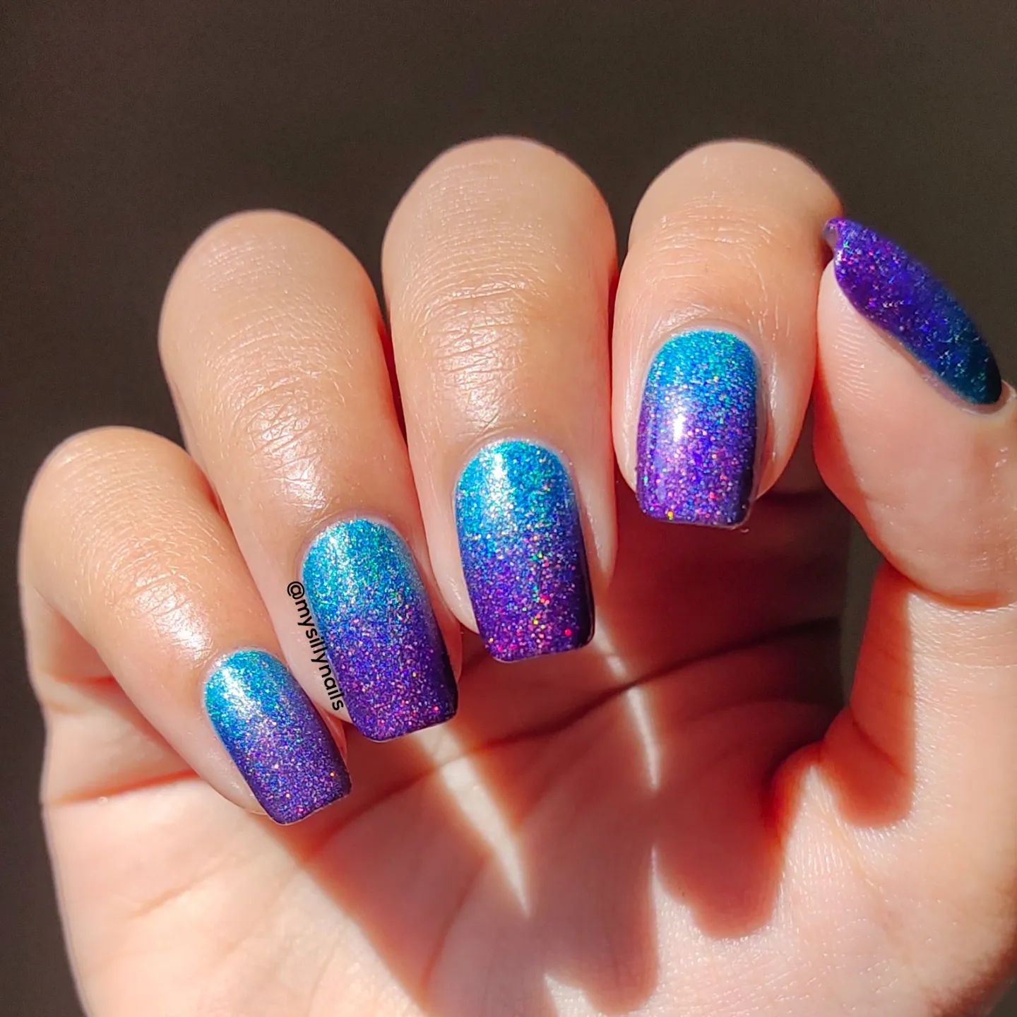 Short Square Sparkly Glossy Galaxy Nails 