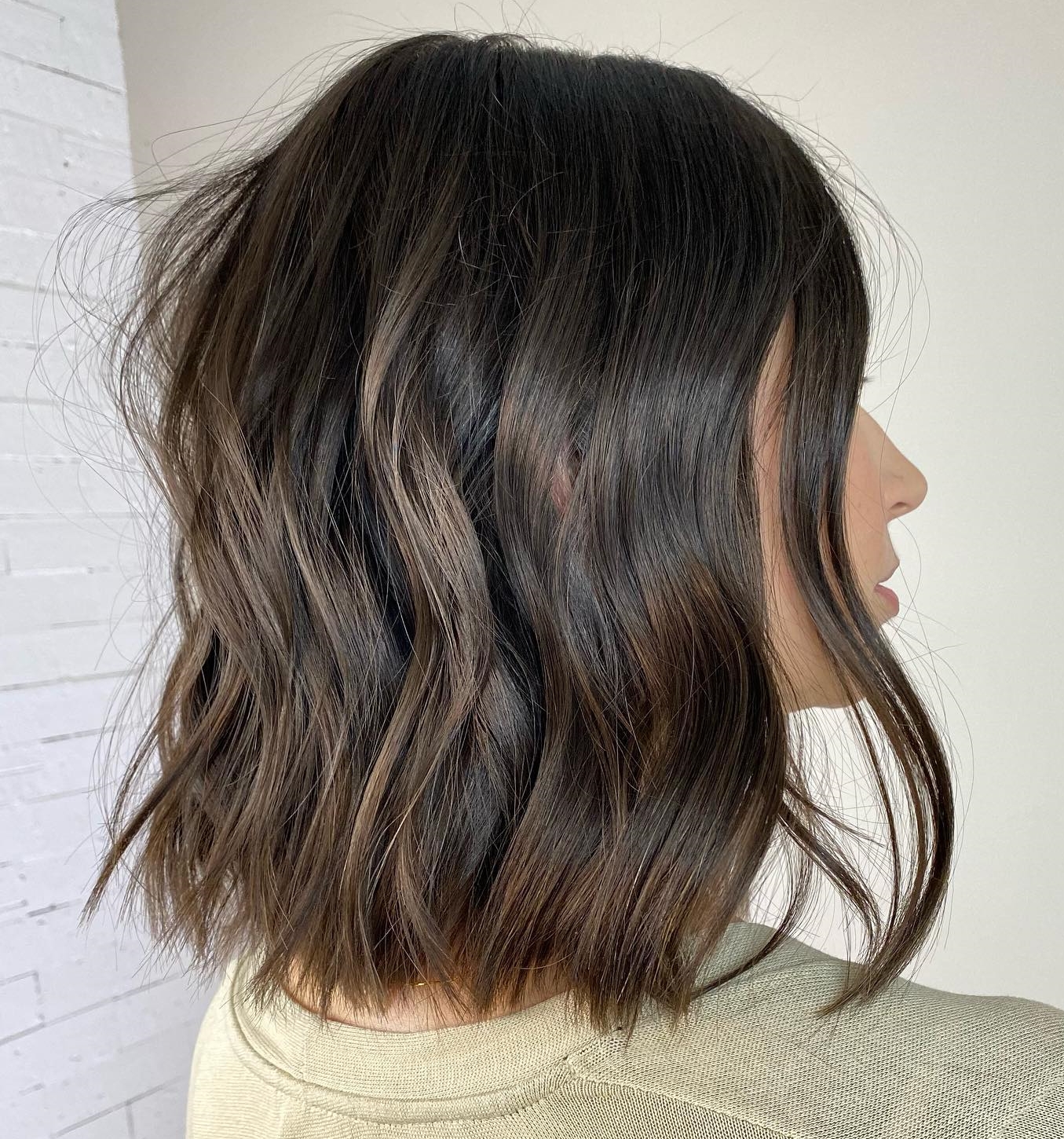 Wavy Brunette Shoulder Length Bob