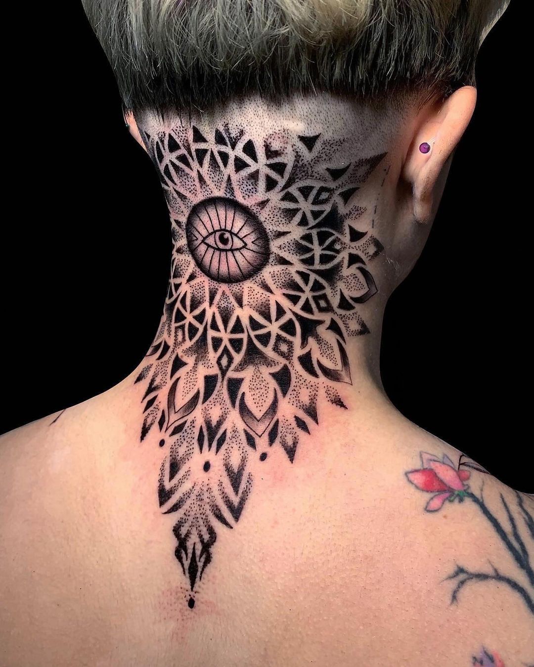 Abstract Back Neck and Shoulders Tattoo for Men