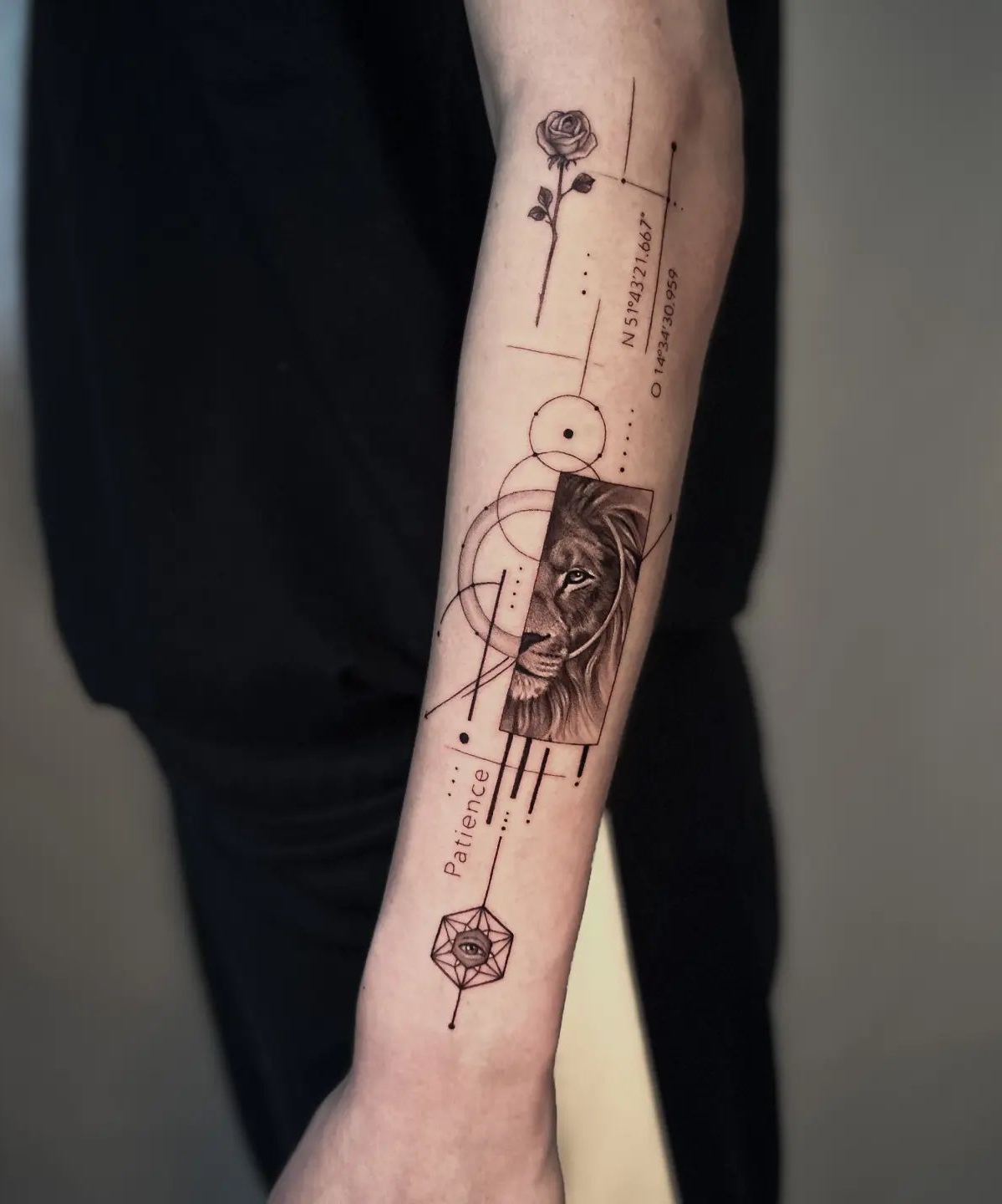 Geometric Half Lion Tattoo on Arm