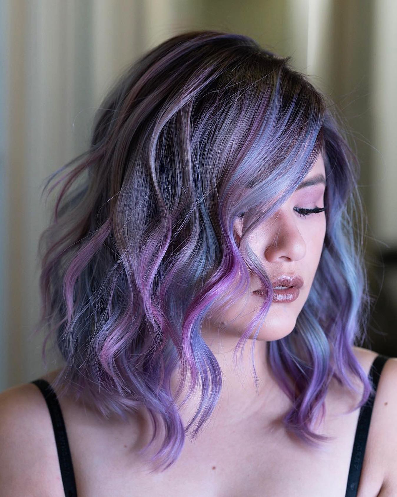 Lavender Balayage on Wavy Bob Cut