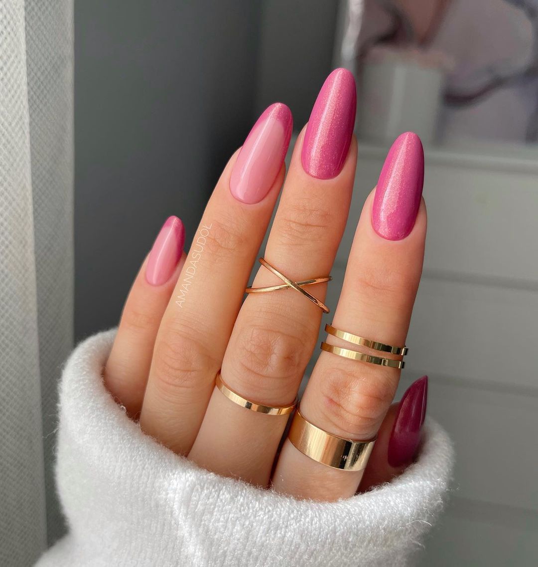 Long Round Dark Pink Nails