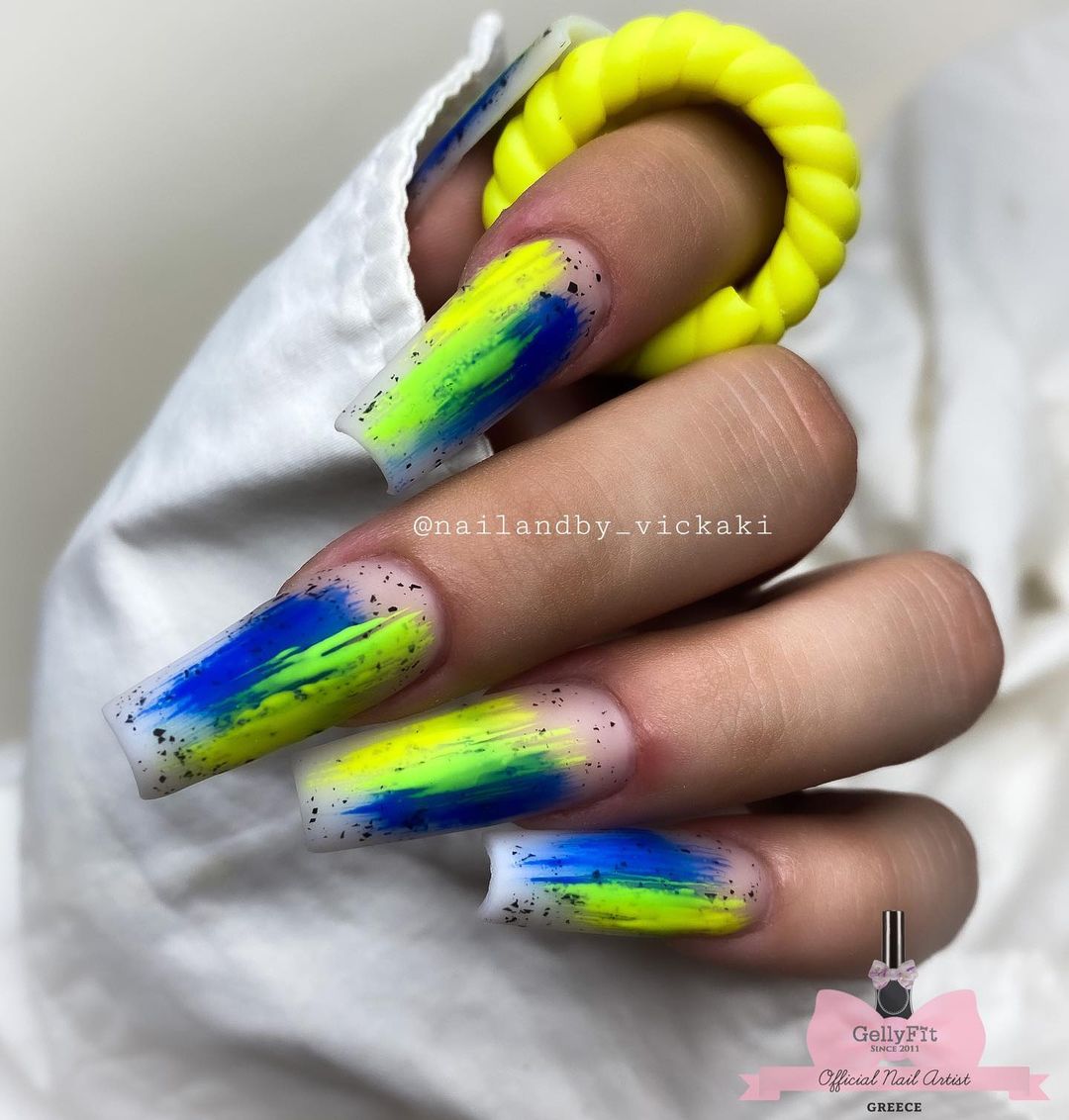 Long Square Matte Neon Nails