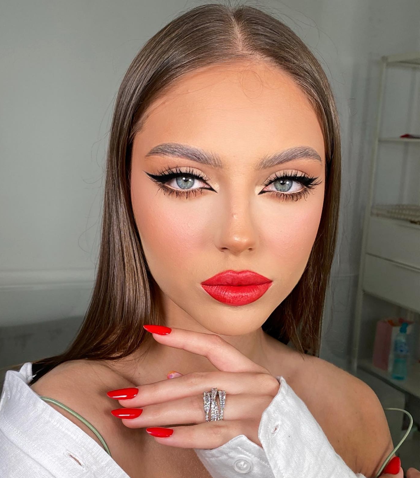 Nude Makeup with Matte Red Lips