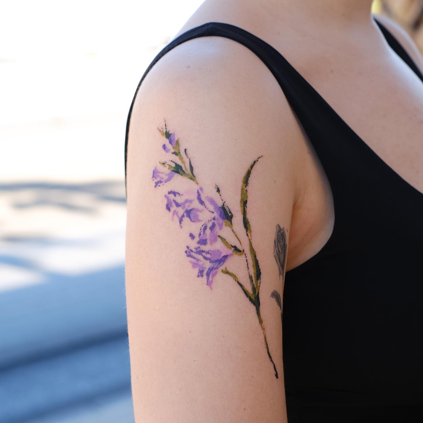 Purple Gladiolus Tattoo on Shoulder