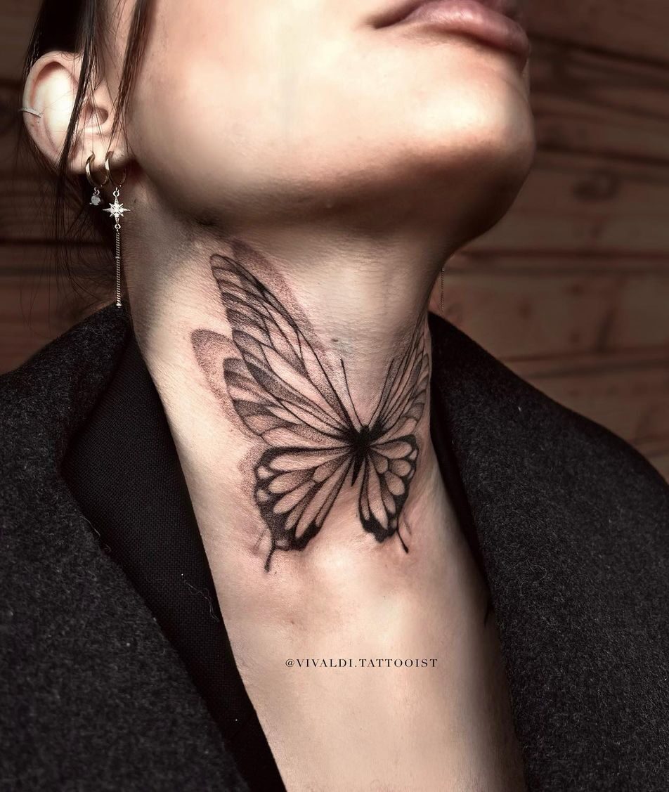 Neck Realism Butterfly tattoo at theYoucom