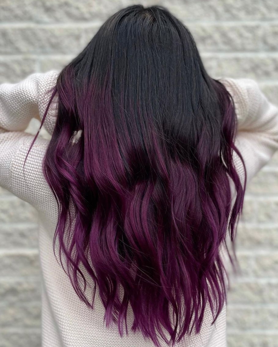 Burgundy Ombre on Dark Long Hair