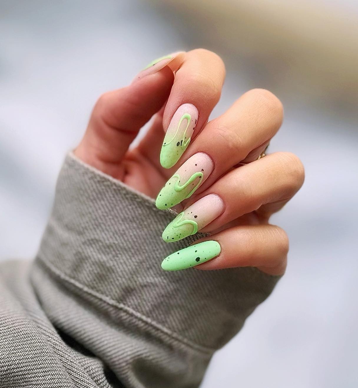 Light Green Ombre Nails with 3D Design