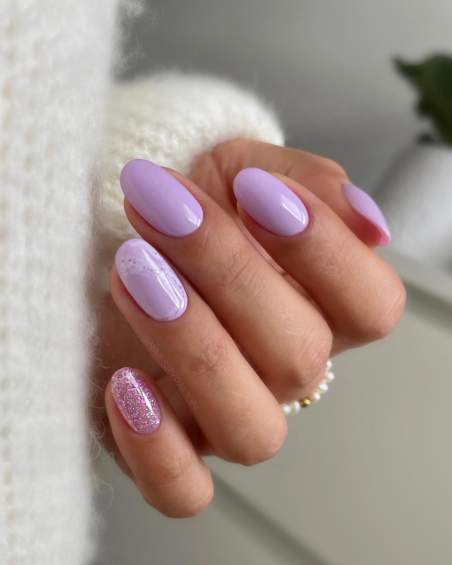 Light Purple Oval Nails