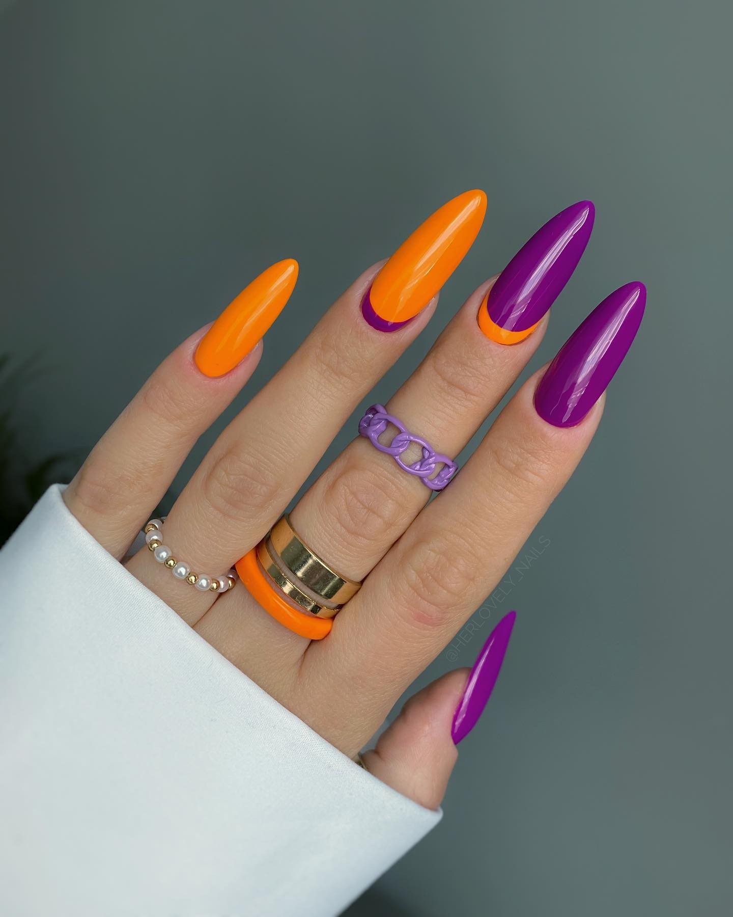 Long Purple and Orange Nails