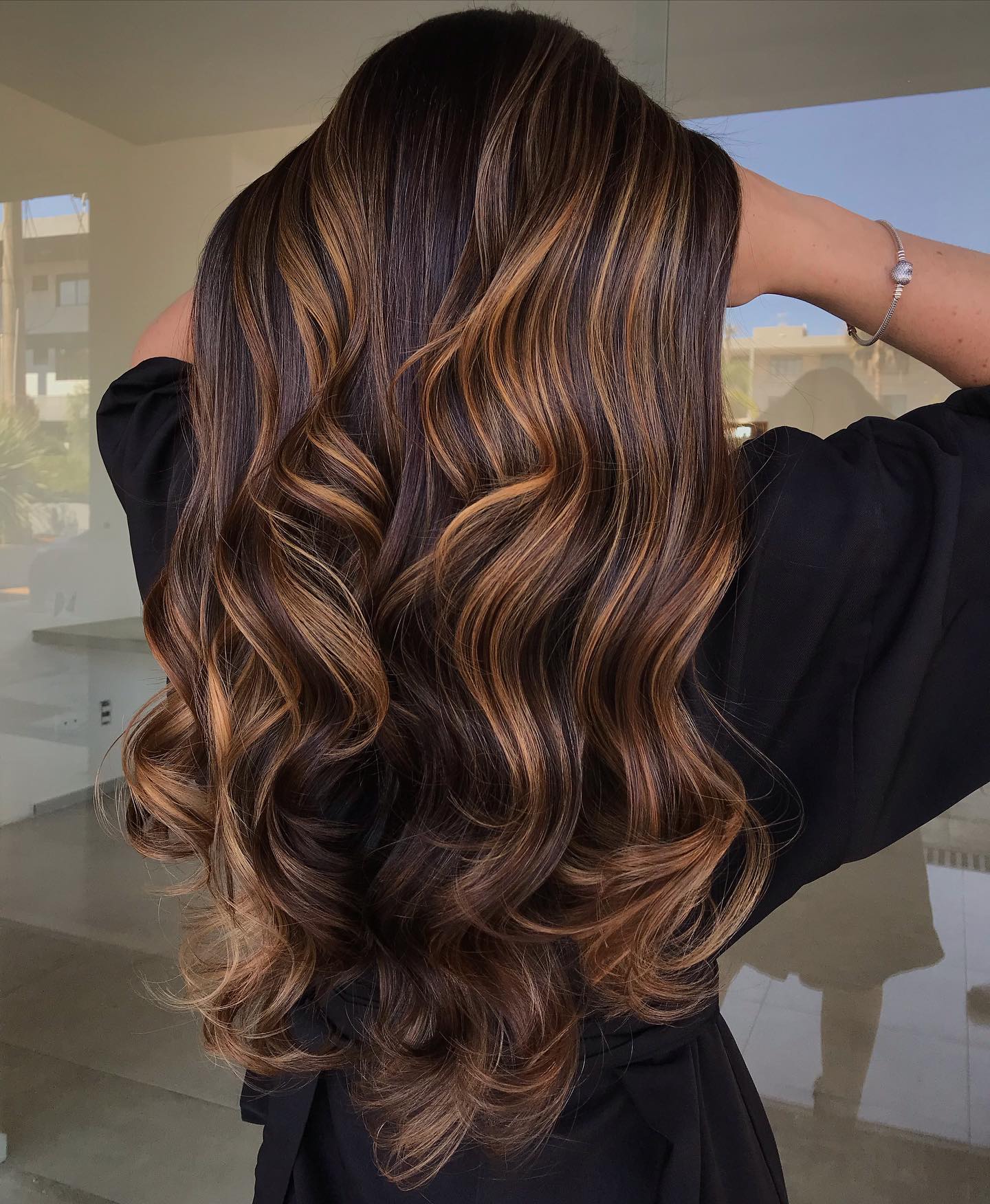 Long Wavy Brown Hair with Orange Highlights