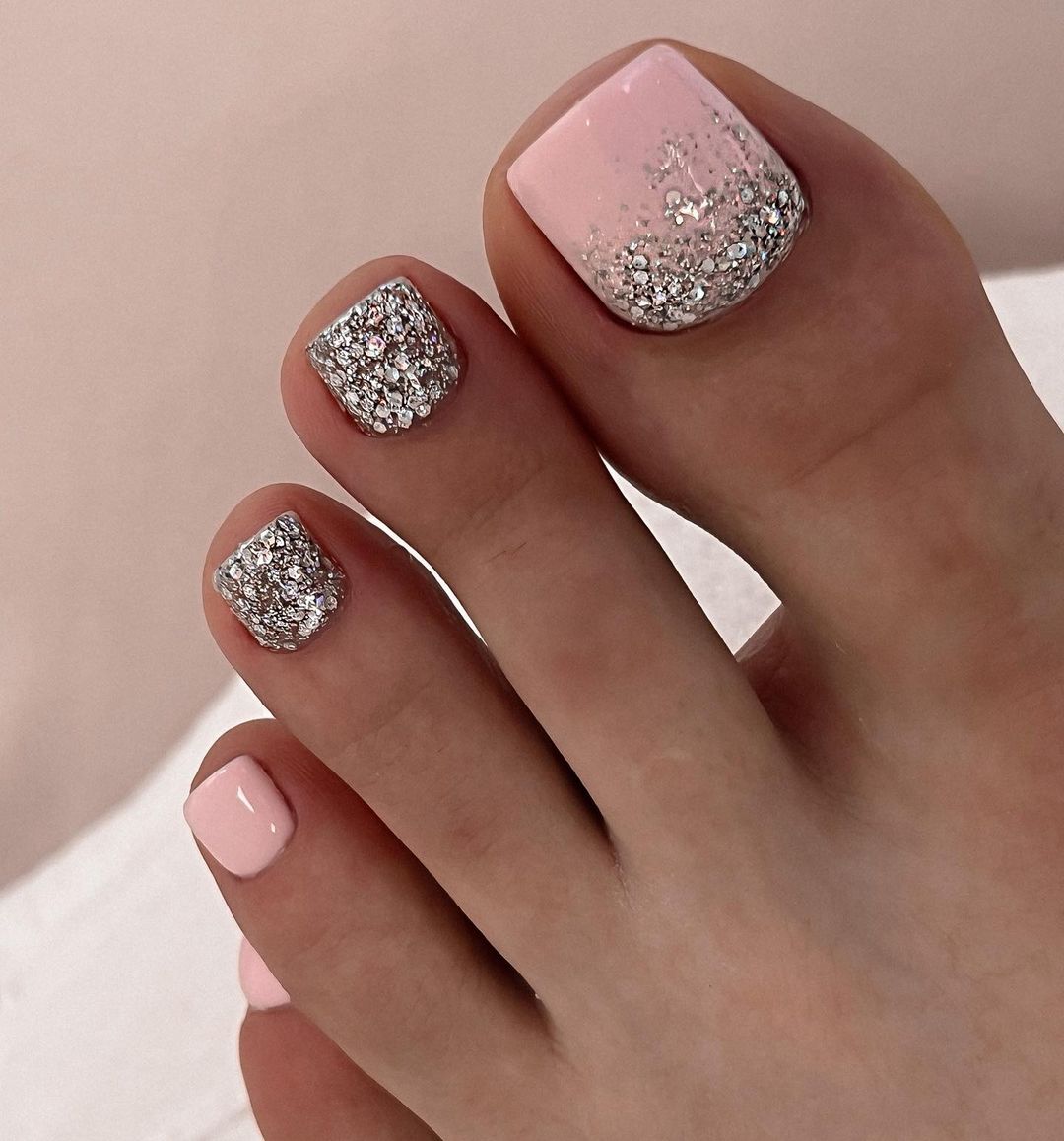 Pink Pedicure with Glitter