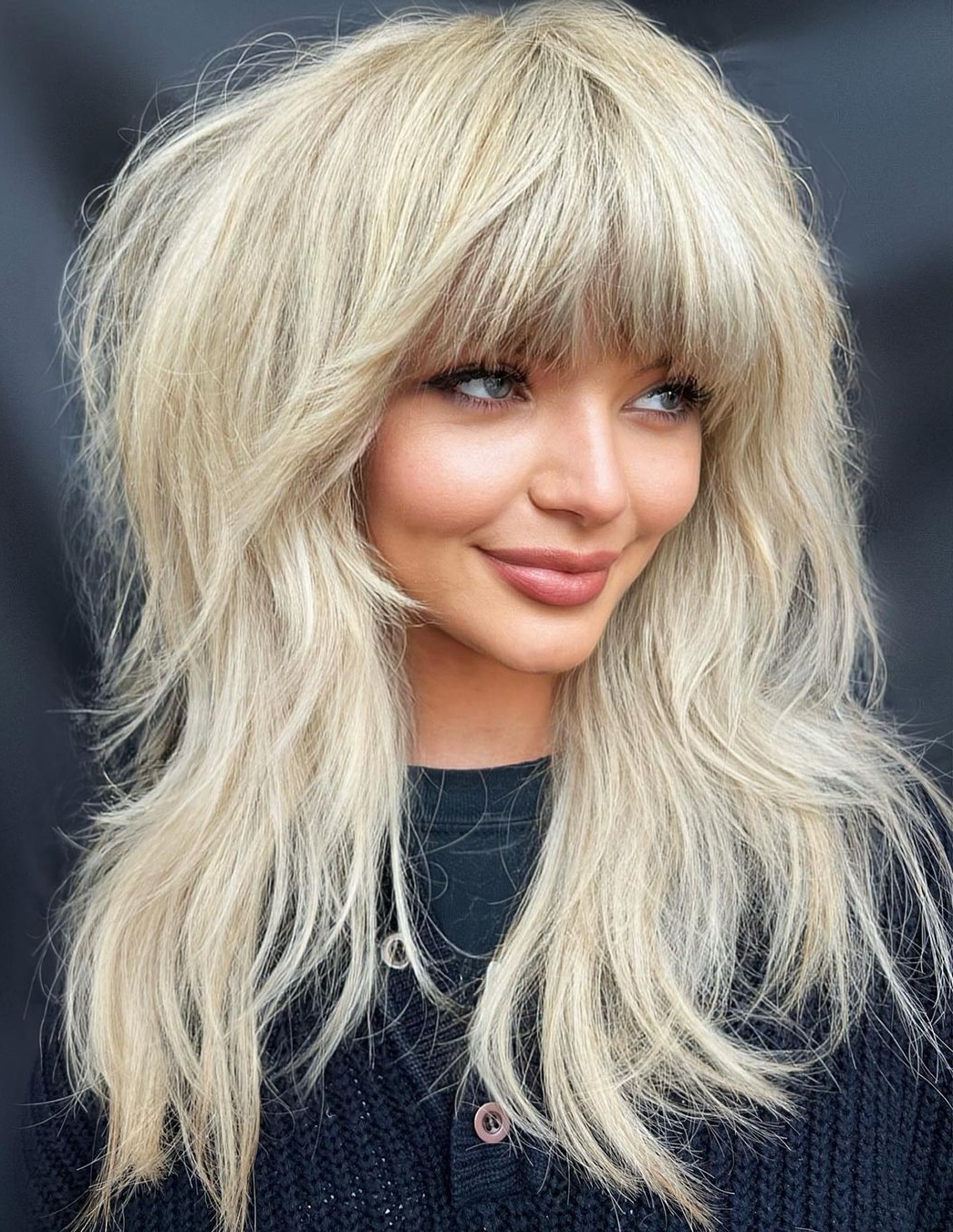 Arched Bang on Long Thick Blonde Hair