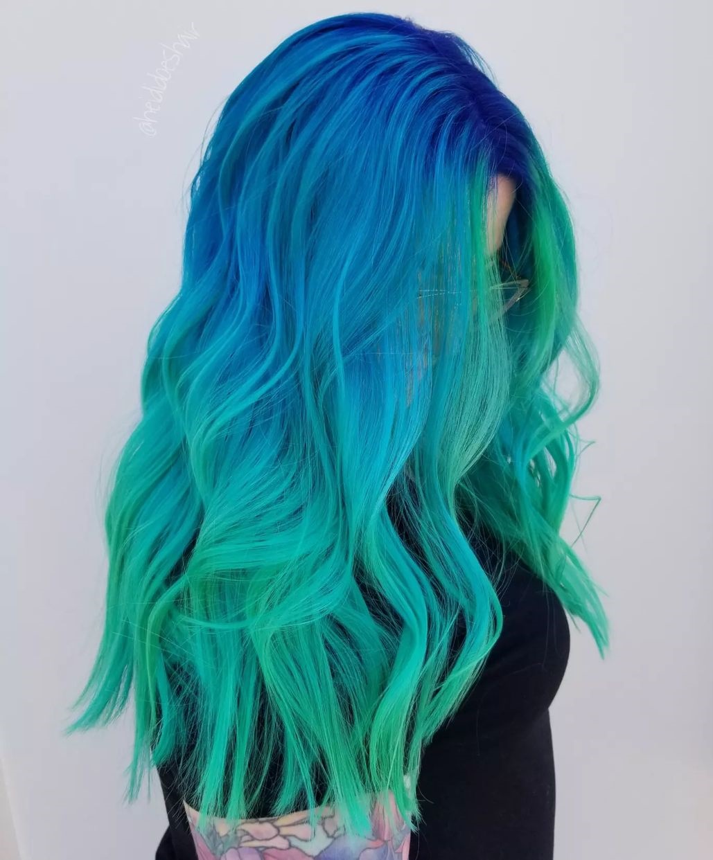 Blue to Green Galaxy Ombre Hair