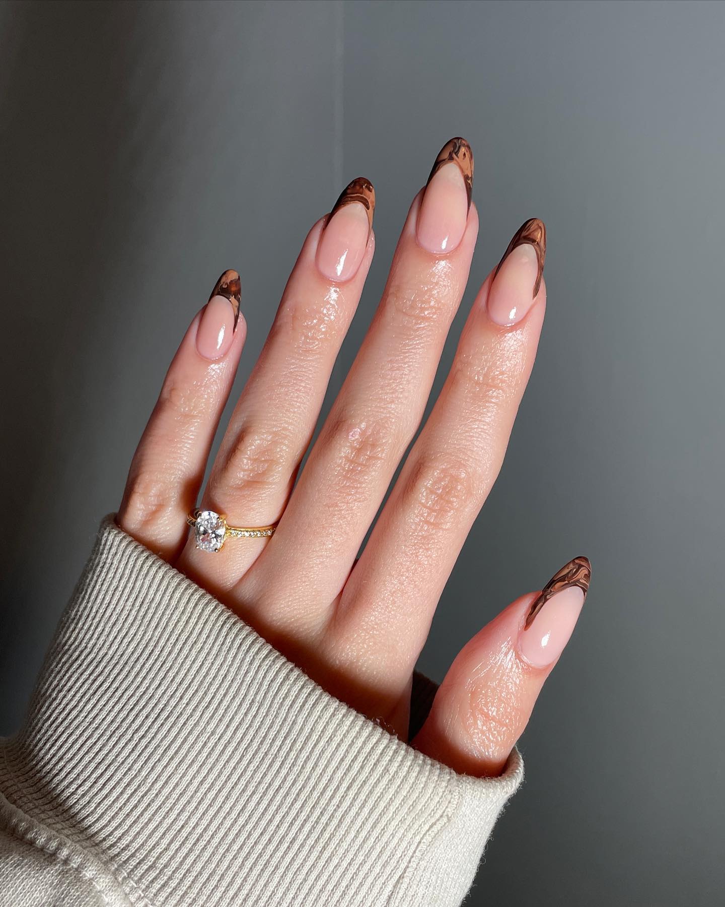Clear Nails with Brown French Tips
