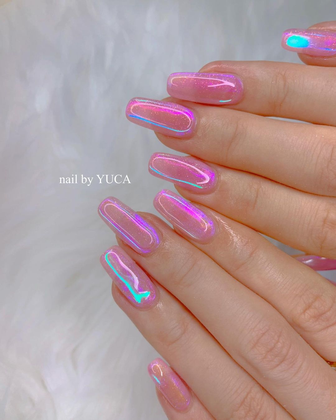 Clear Pink Nails with Glitter