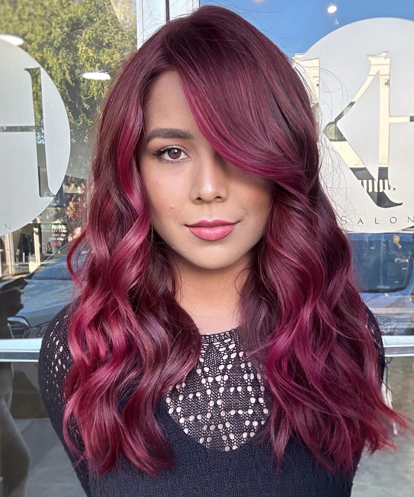 Dark Pink Wavy Long Hair