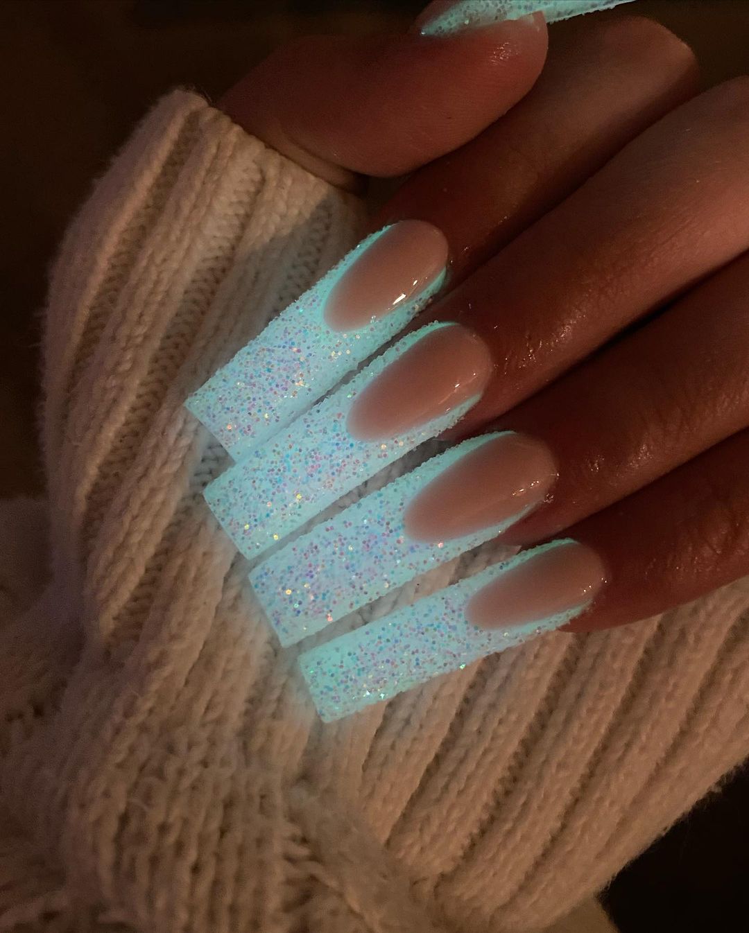 Glitter Glow in the Dark French Nails