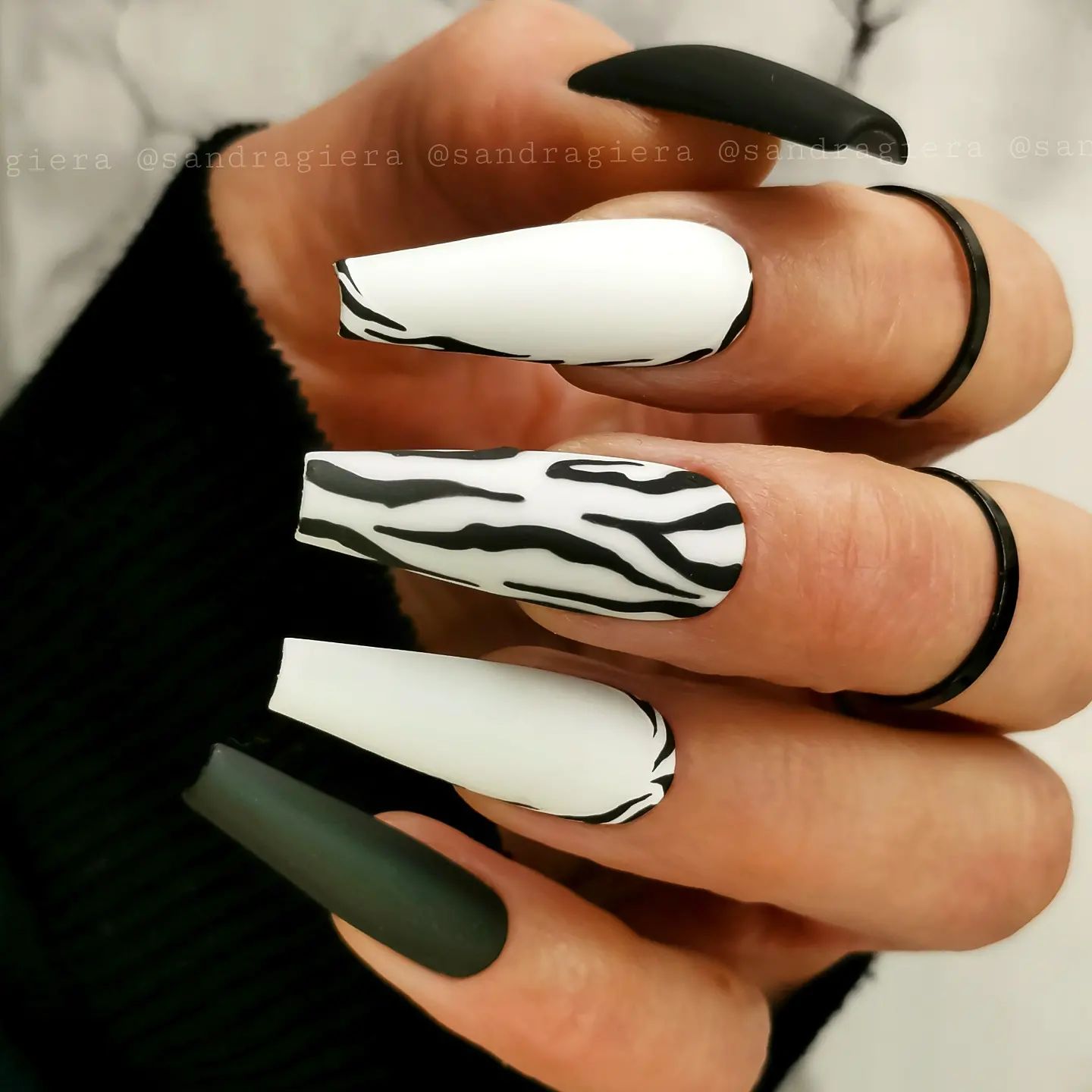 Long Black and White Nails